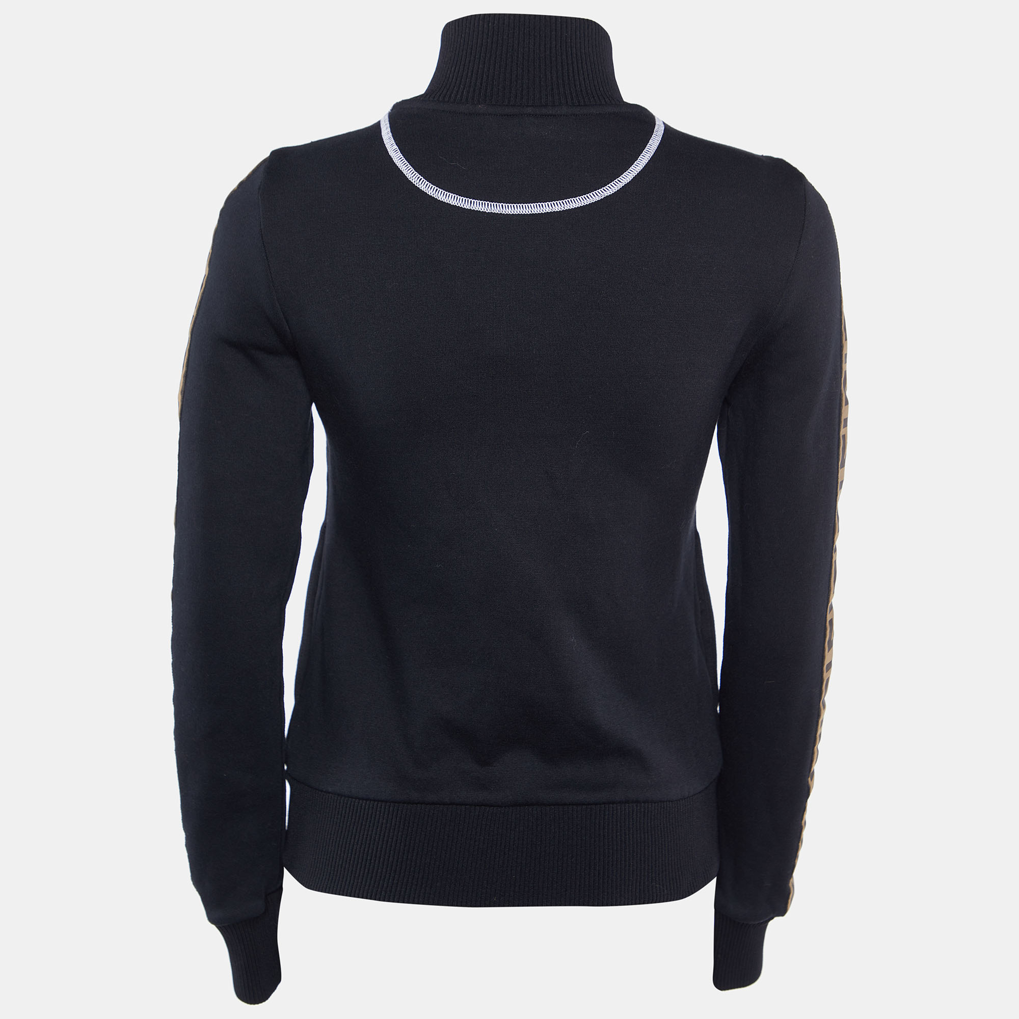 

Fendi Black Cotton Logo Tape Zip Up Jacket