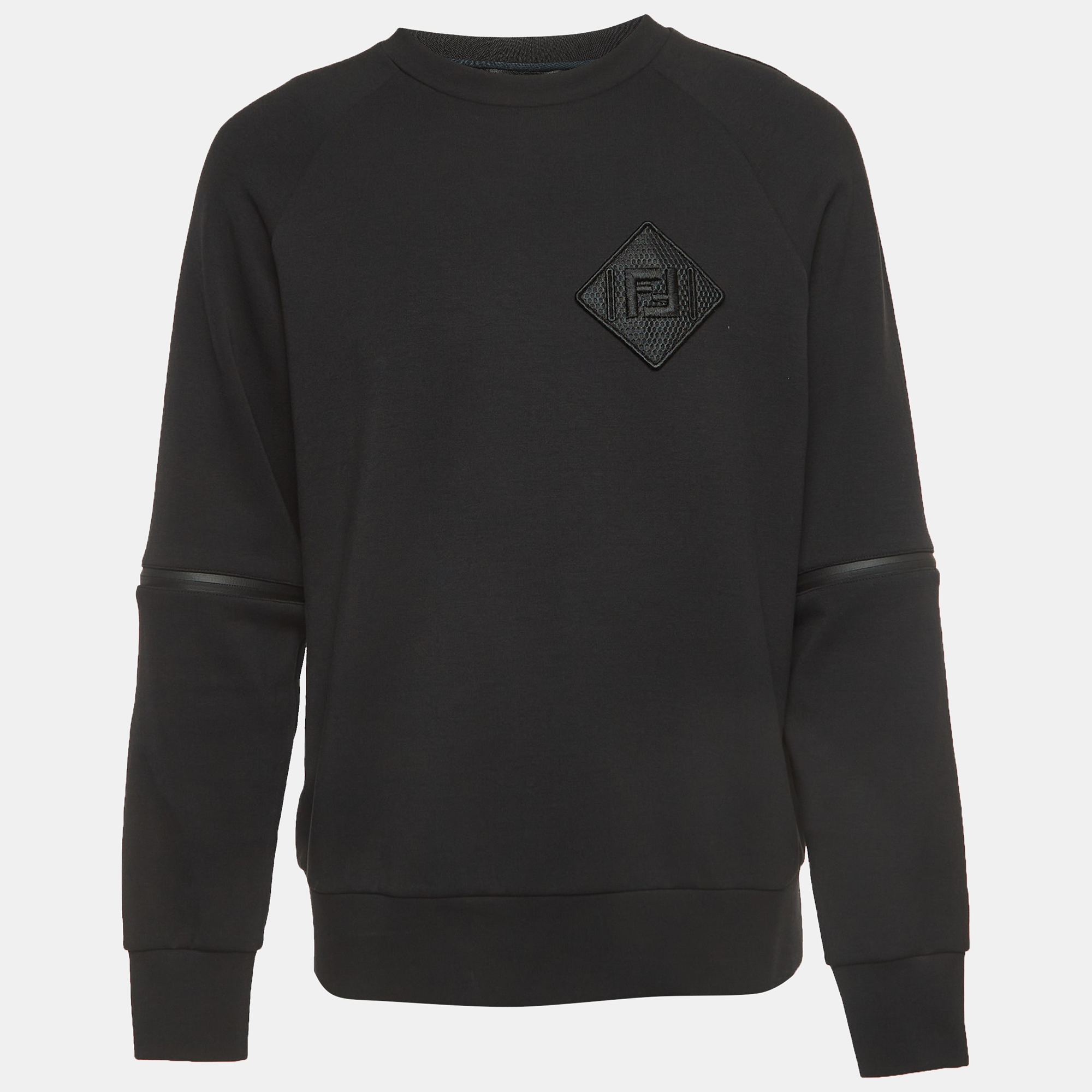 

Fendi Black Logo Patch Cotton Knit Zipper Detail Sleeve Sweater L