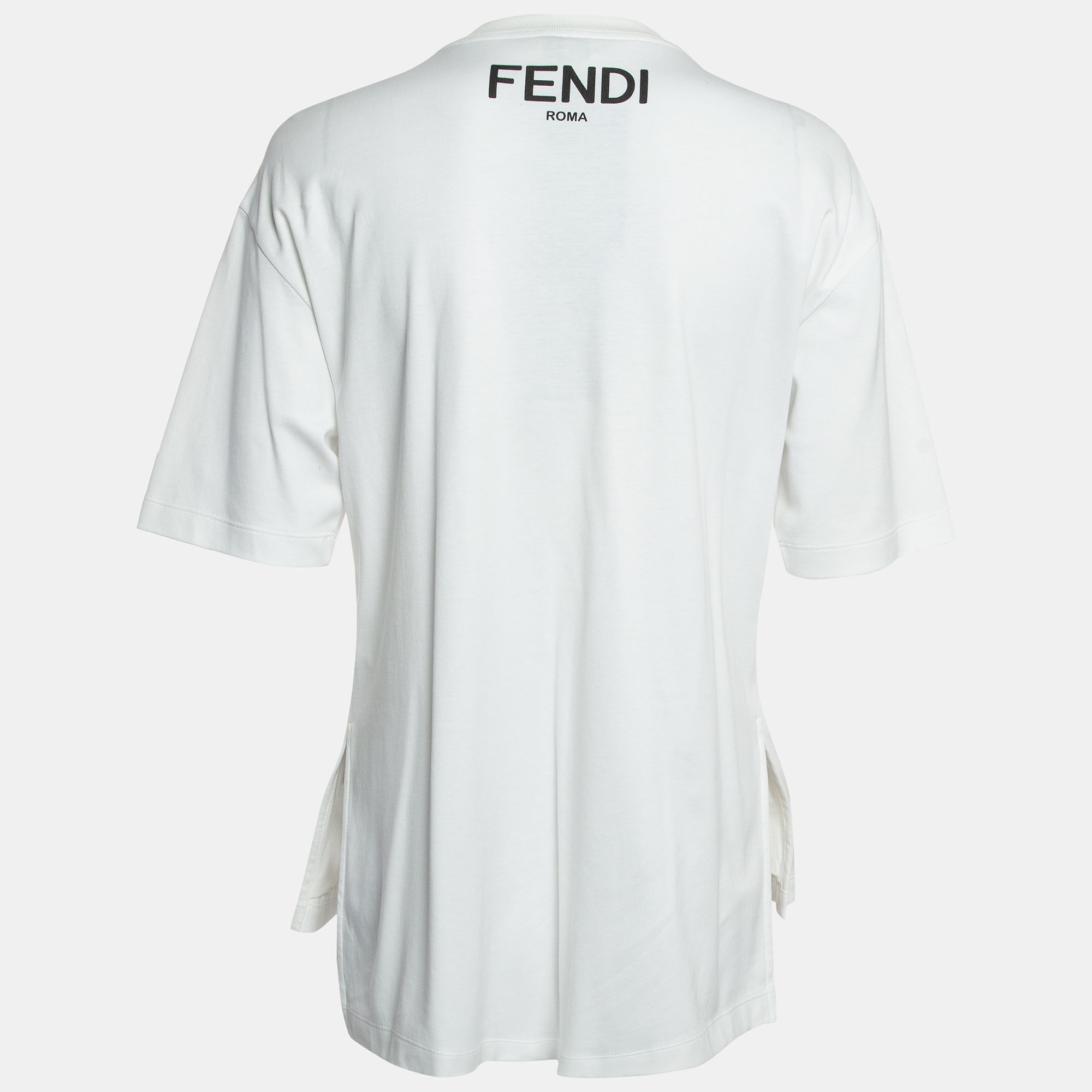 

Fendi White Logo Embroidered Cotton Half Sleeve T-Shirt