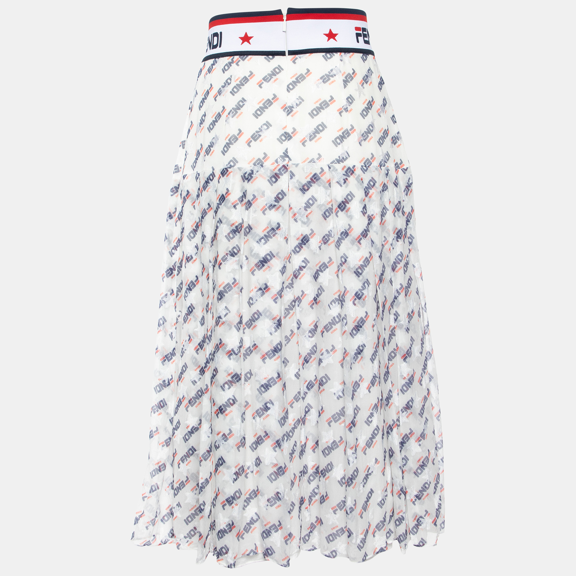 

Fendi X Fila White Fendimania Print Silk Pleated Midi Skirt