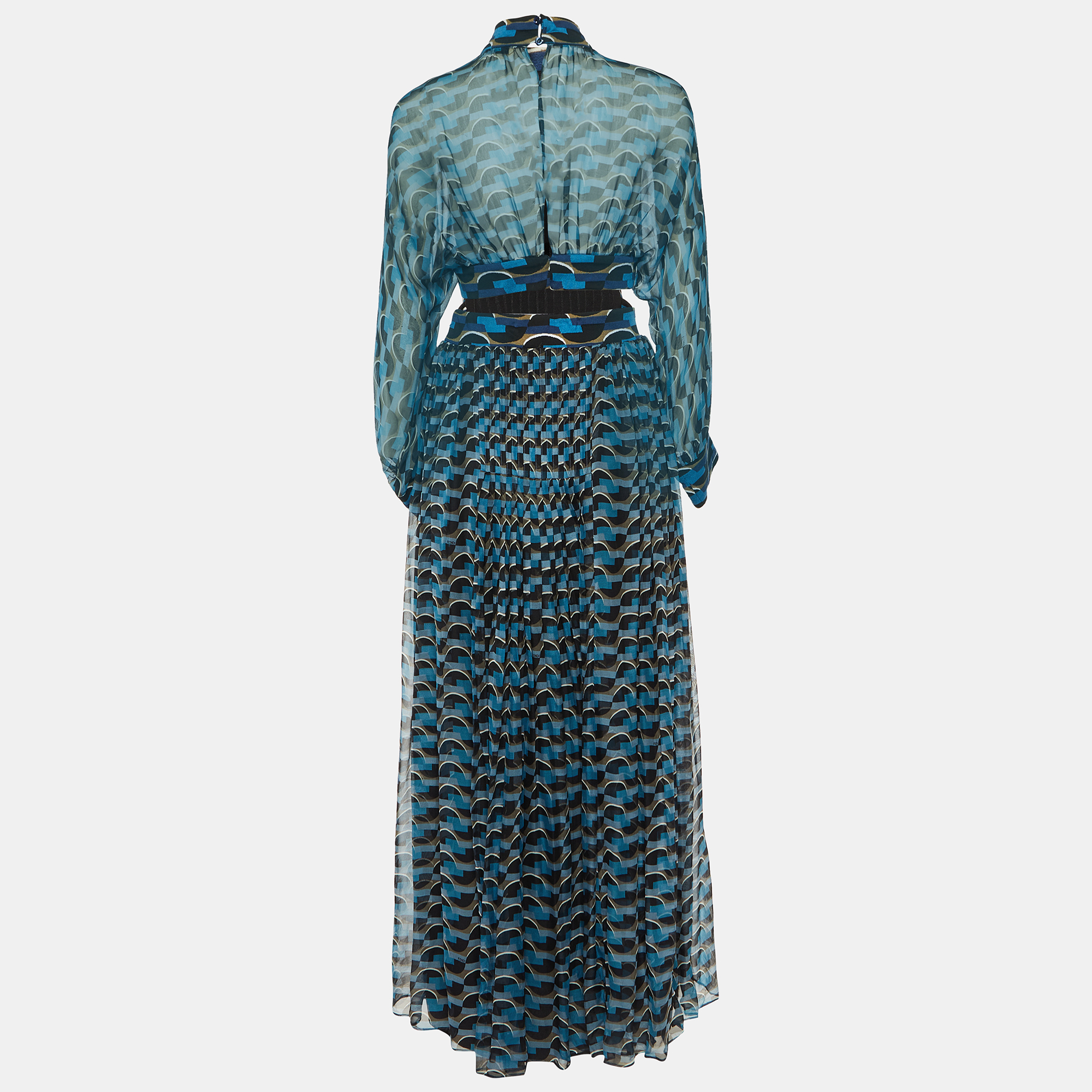 

Fendi Blue Printed Silk Cut-Out Maxi Dress