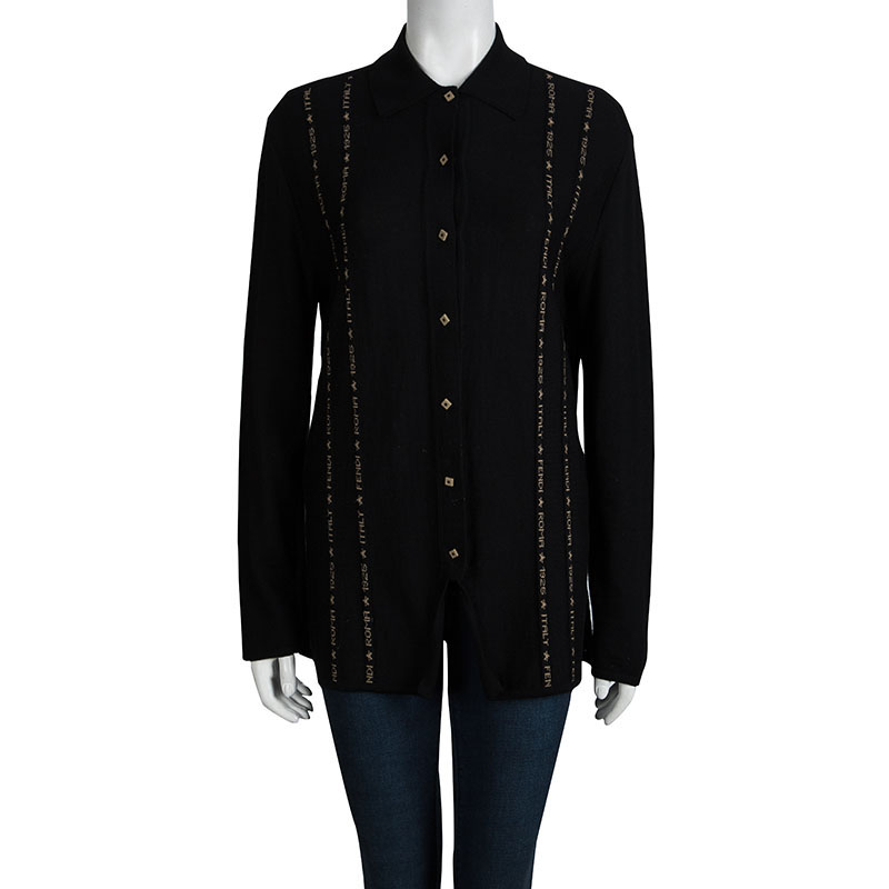 

Fendi Black Merino Wool Vintage Button Front Cardigan