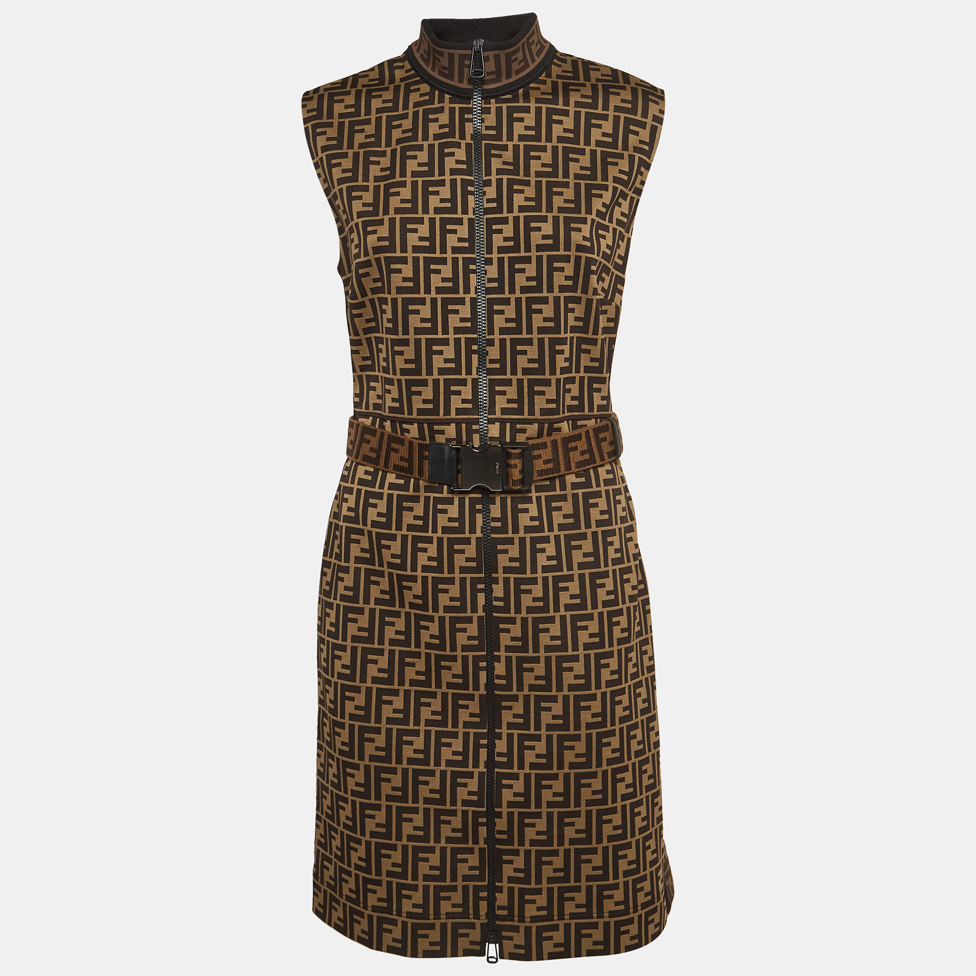 

Fendi Brown Monogram Patterned Jersey Belted Mini Dress L