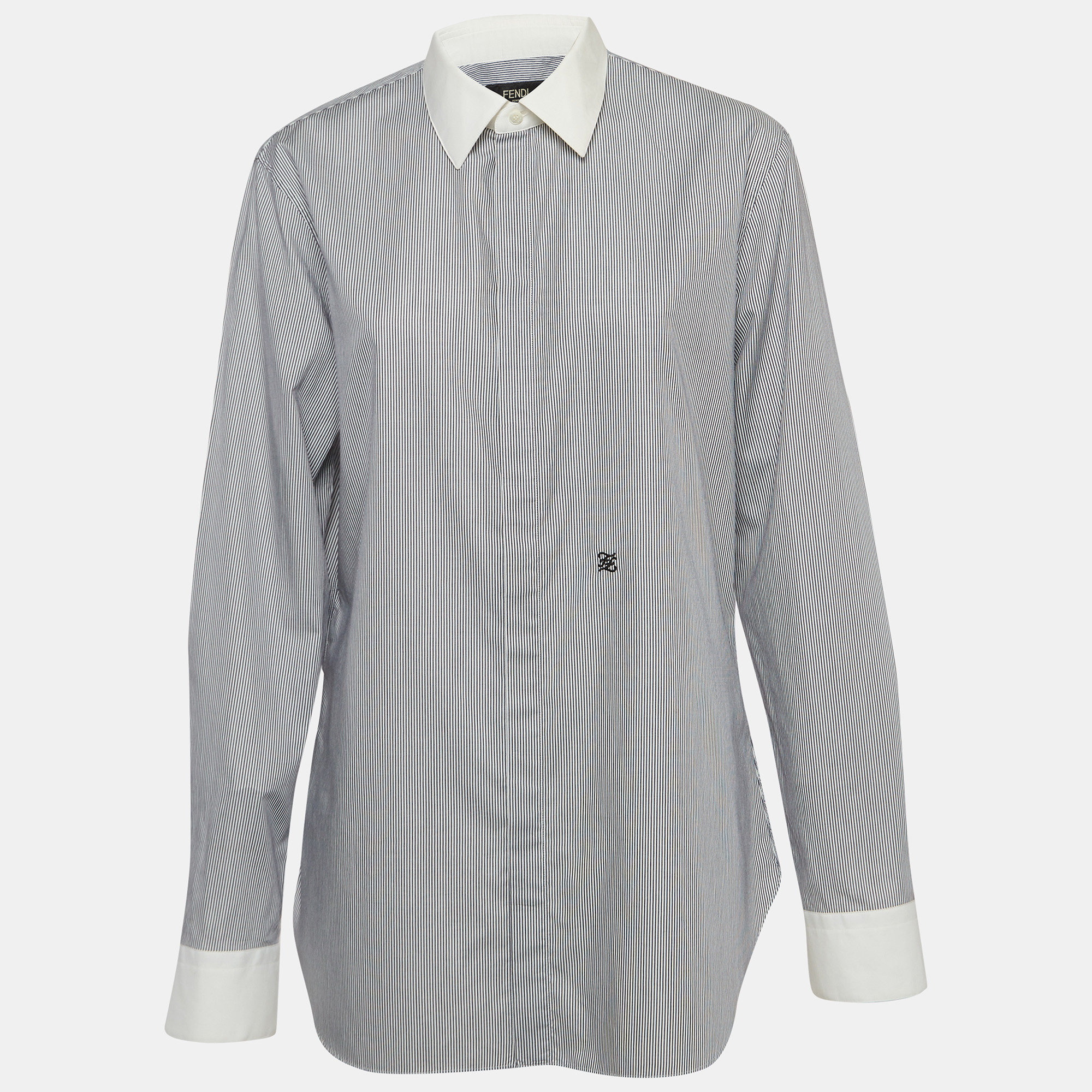 

Fendi White/Blue Pinstripe Cotton Buttoned Up Shirt S