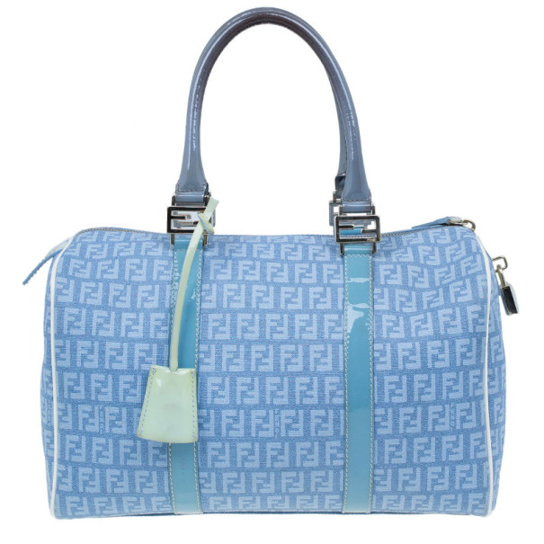 Pre Owned Fendi Blue Forever Zucca Boston Bag