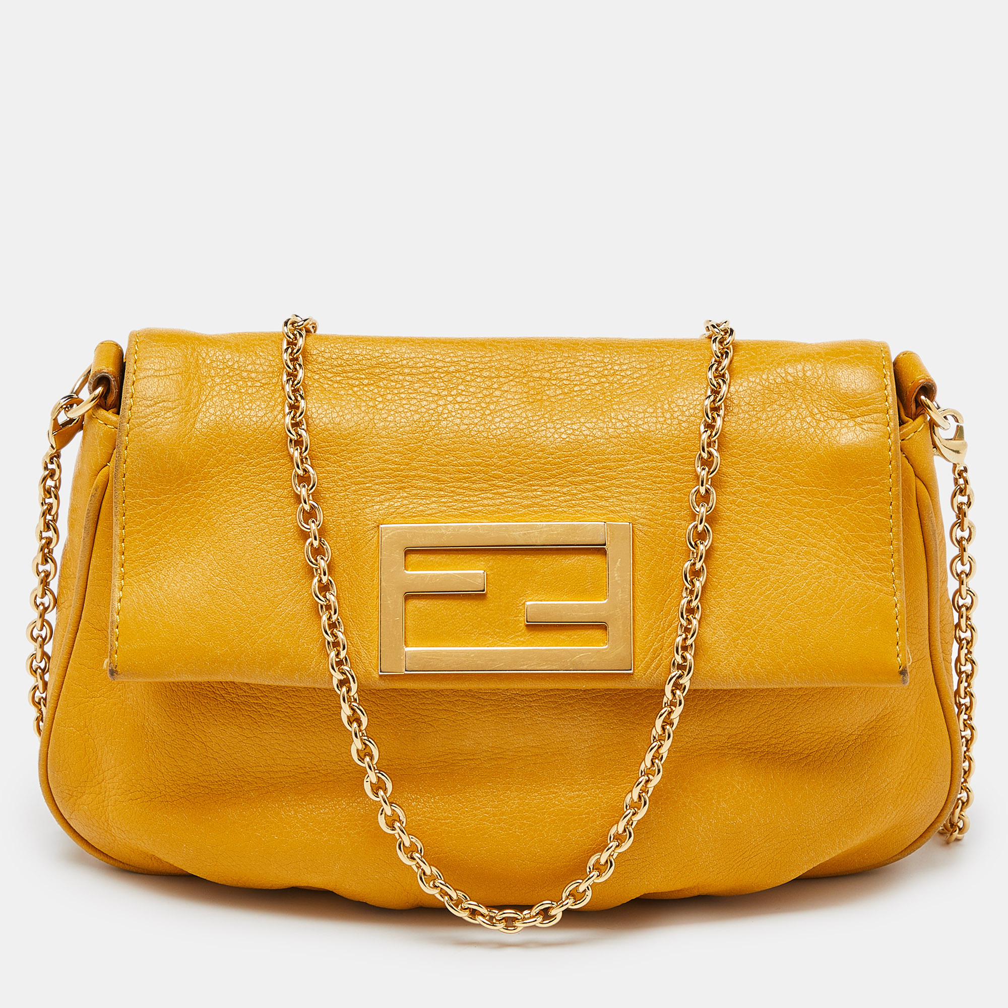 

Fendi Yellow Leather Fendista Pochette Crossbody Bag