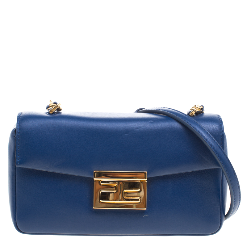 Pre Owned Fendi Blue Leather Be Baguette Crossbody Bag