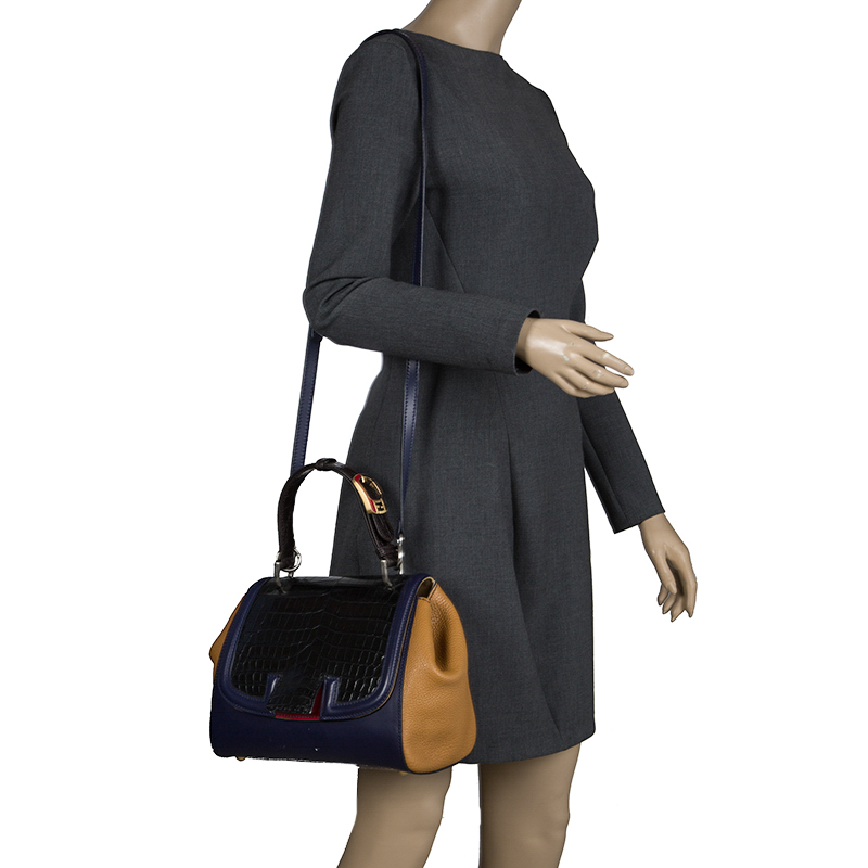 

Fendi Multicolor Croc and Leather Silvana Shoulder Bag