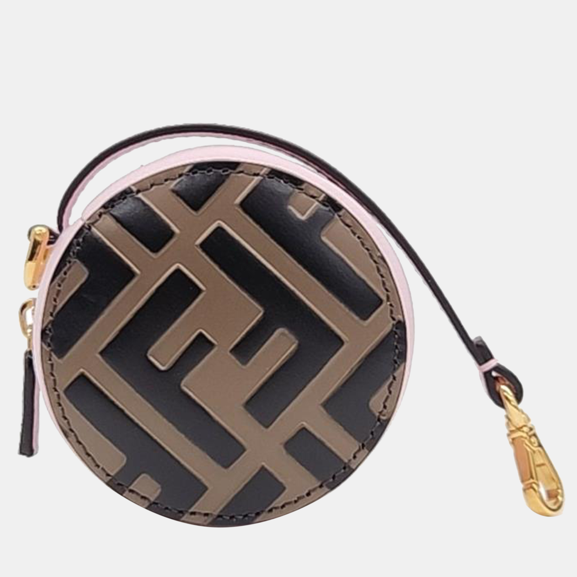 

Fendi Brown/Pink Embossed FF Leather Help Bag Charm