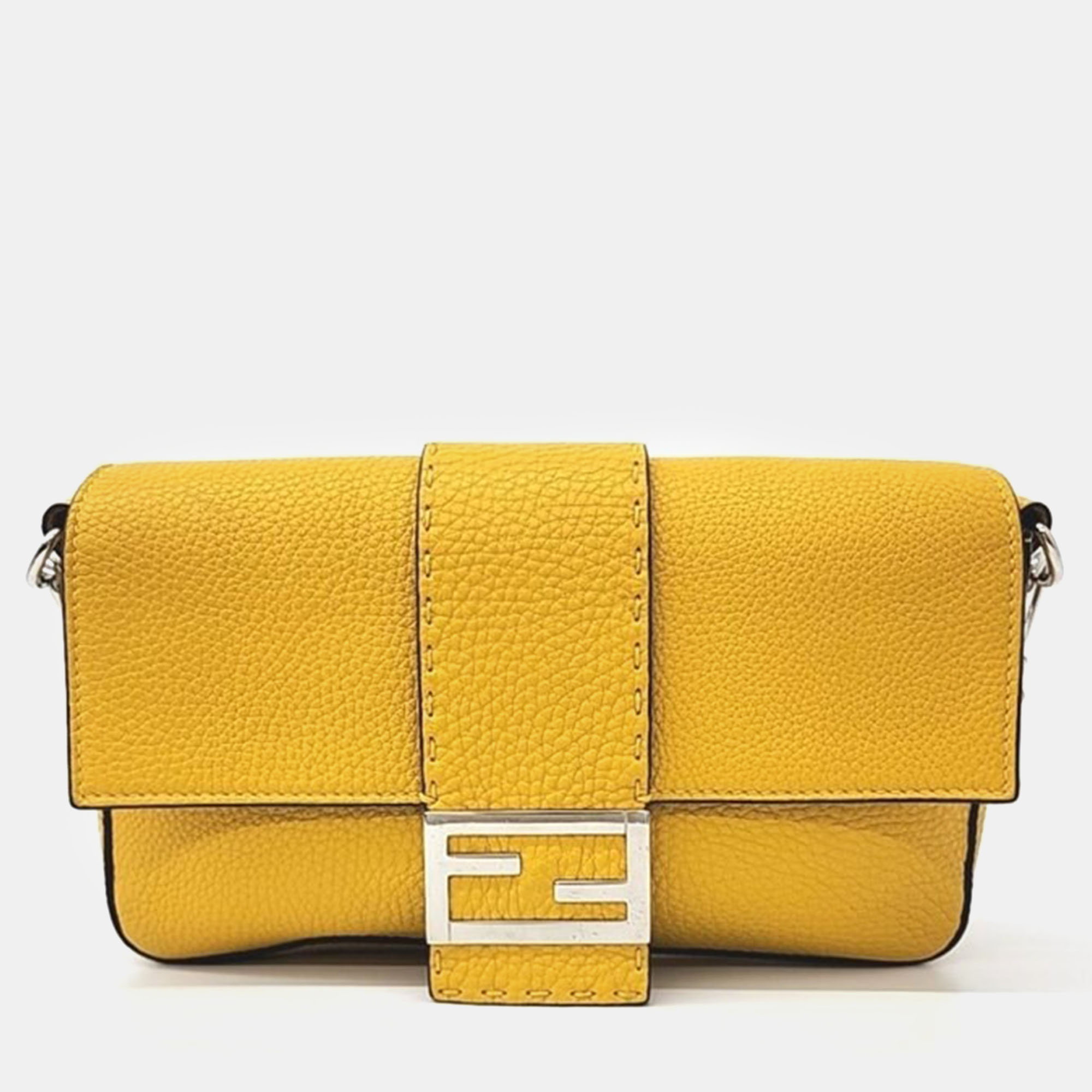 

Fendi Yellow Leather Selleria Baguette Crossbody bag