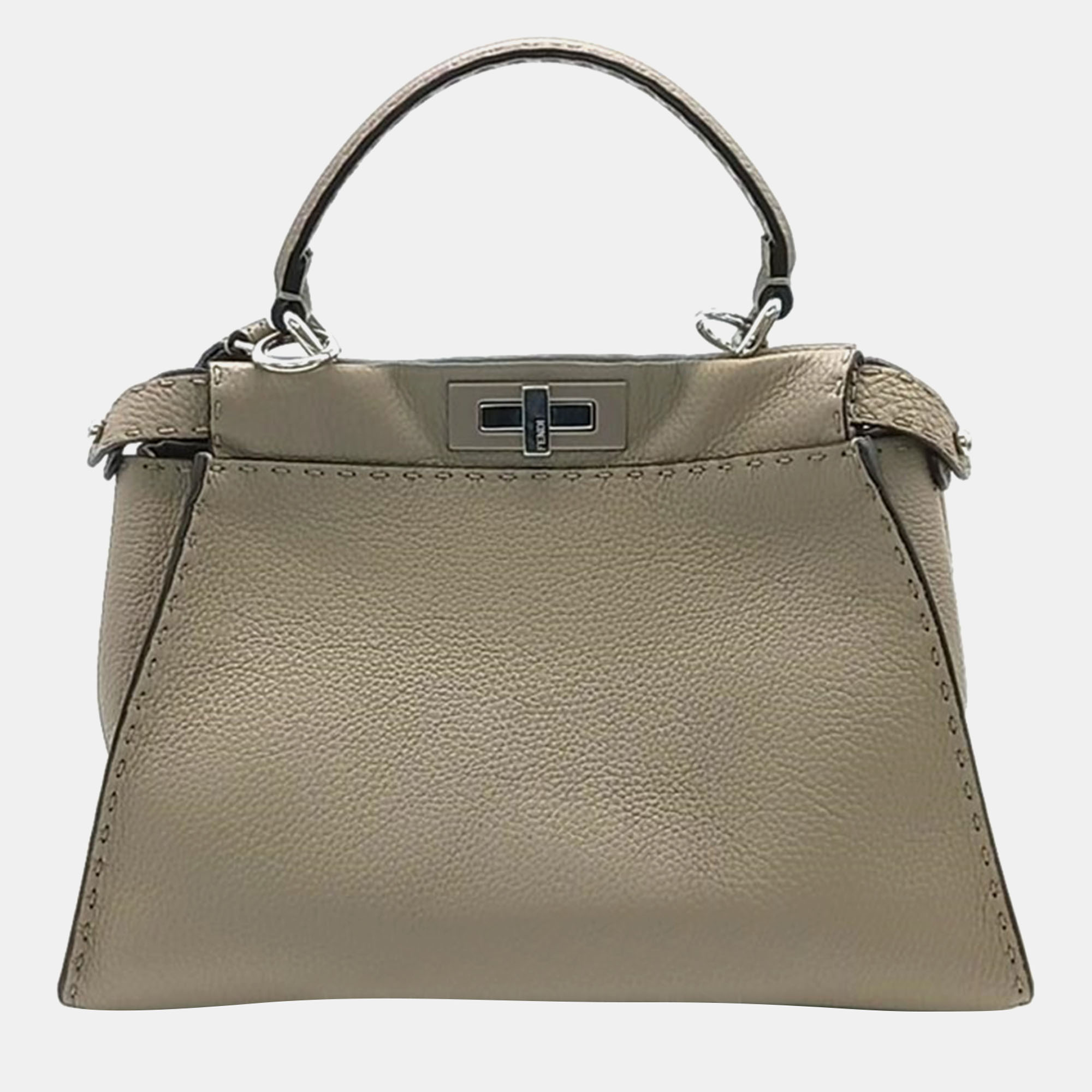 

Fendi Beige Selleria Leather Medium Peekaboo Top Handle Bag, Grey