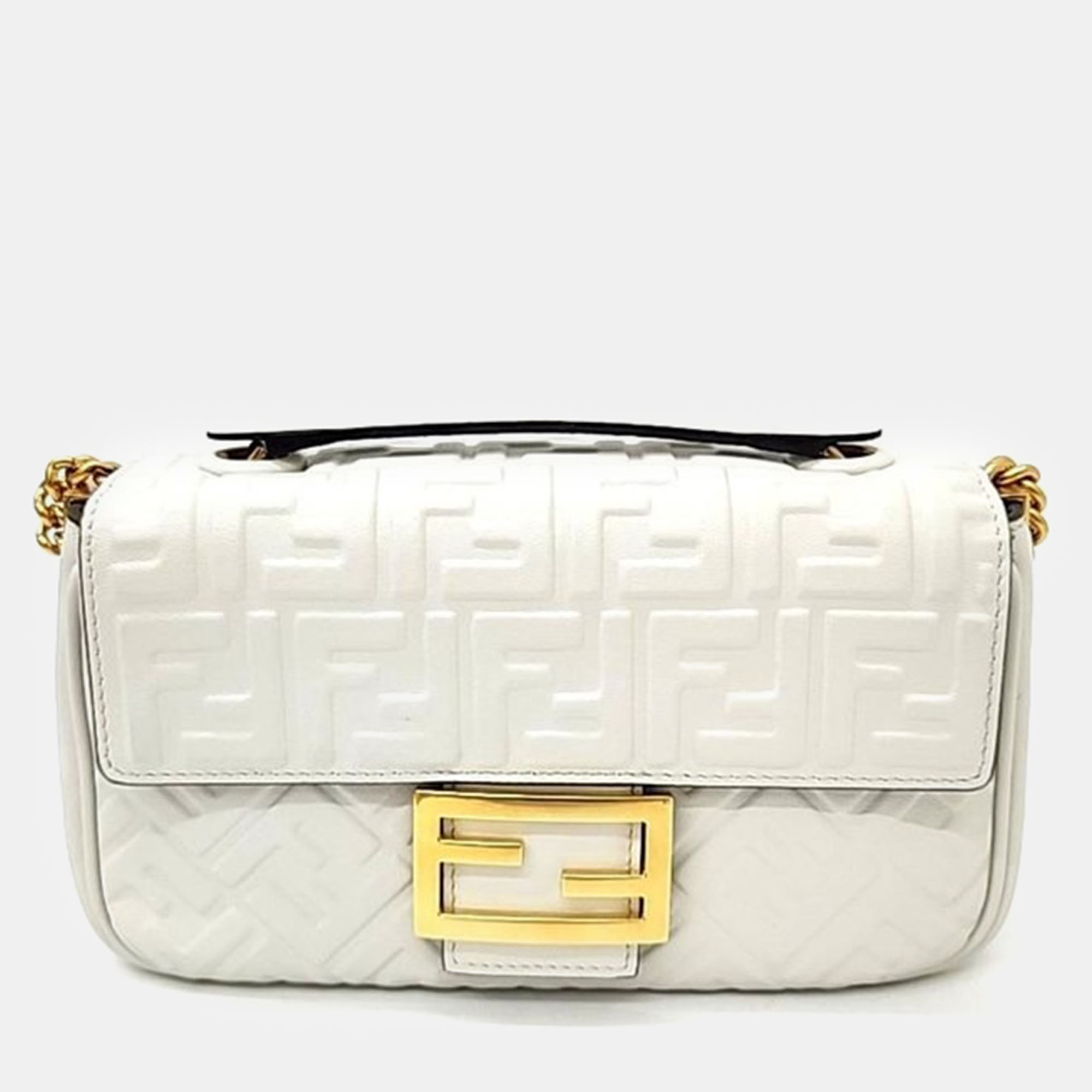 

Fendi White Zucca Embossed Leather Baguette Bag