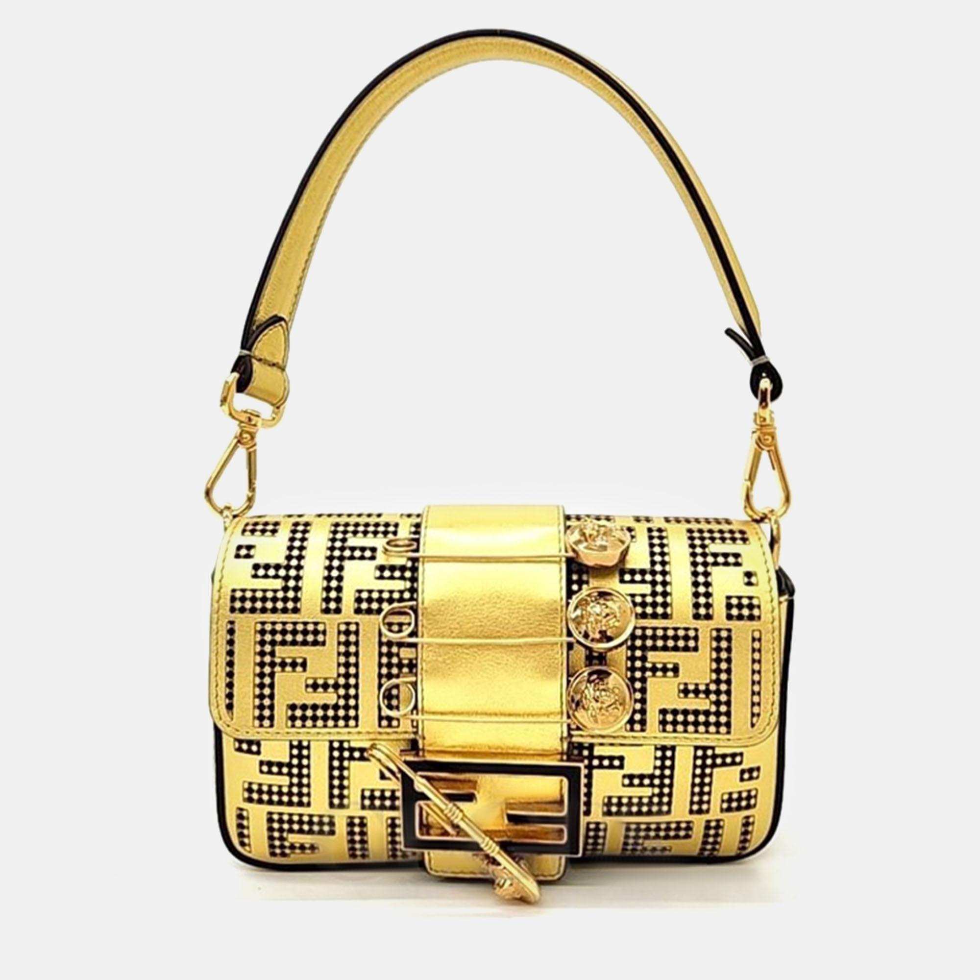 

Fendi X Versace Limited Edition Gold Leather Baguette Shoulder Bag