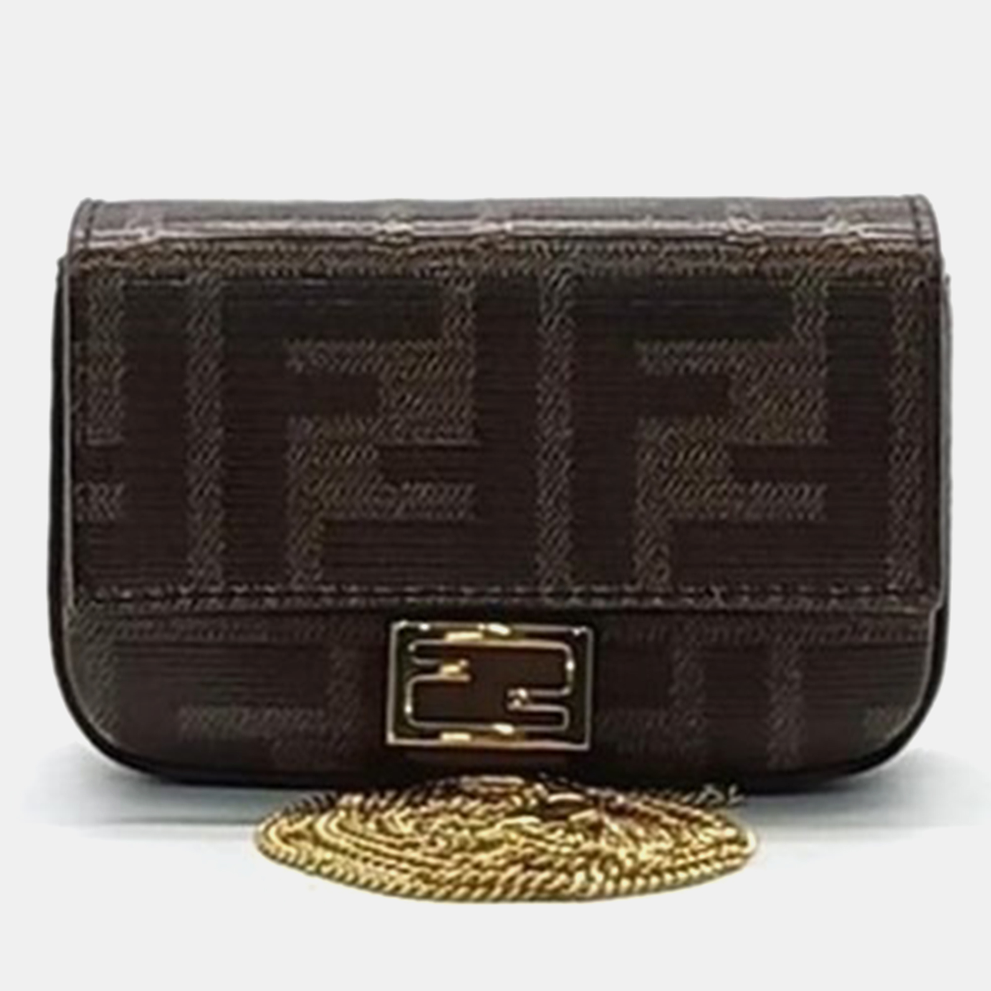 

Fendi Mogano Panna Glazed Fabric FF 1974 Nano Baguette Charm, Brown