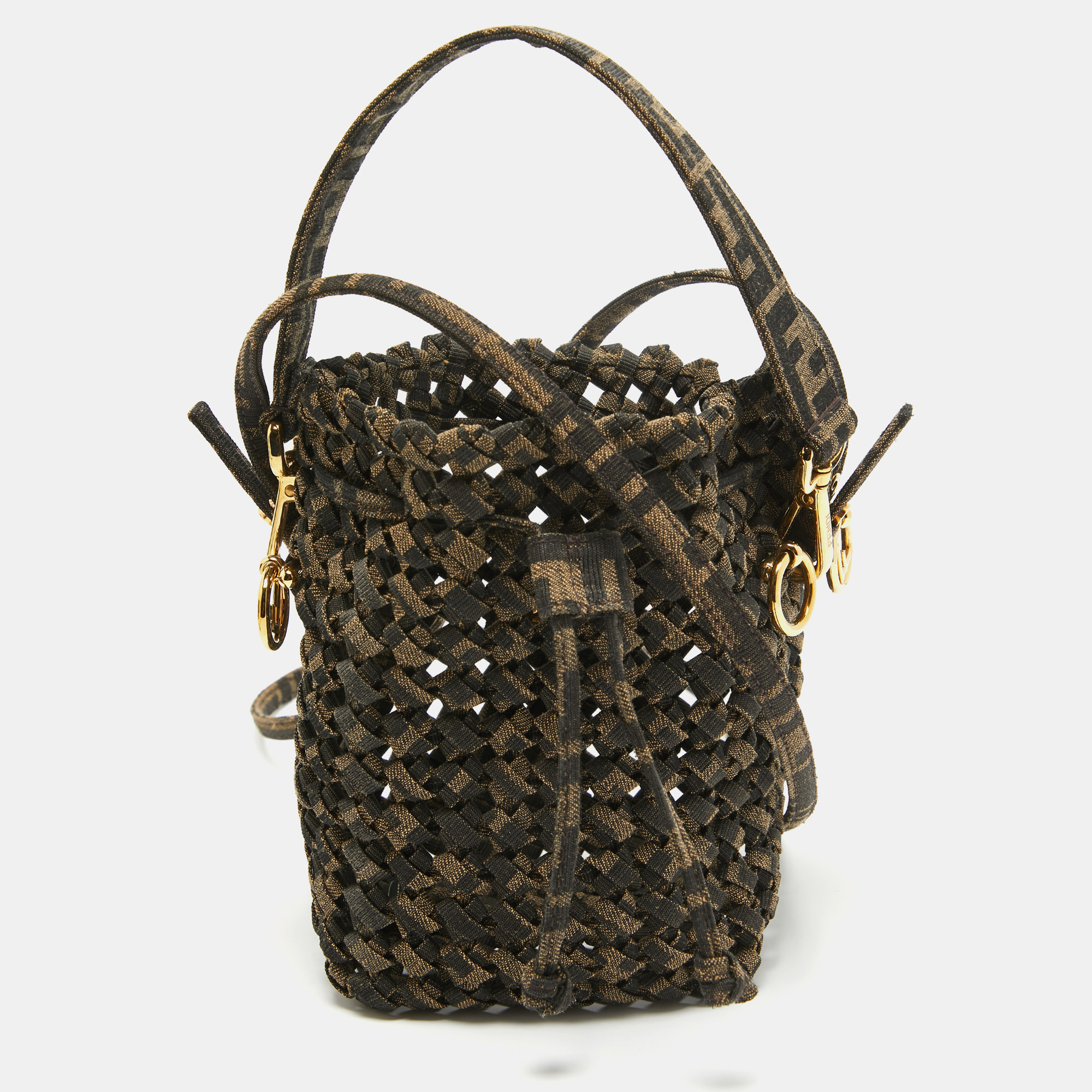 

Fendi Tobacco Zucca Fabric Mini Braided Mon Tresor Drawstring Bucket Bag, Brown