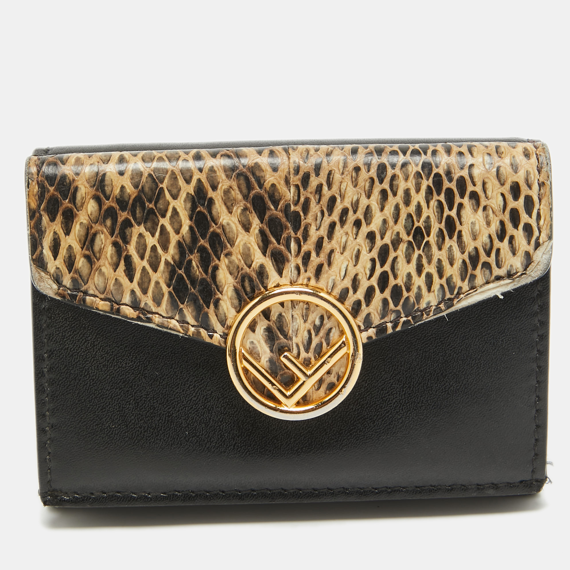 

Fendi Black/Beige Leather and Snakeskin Micro F is Fendi Trifold Wallet