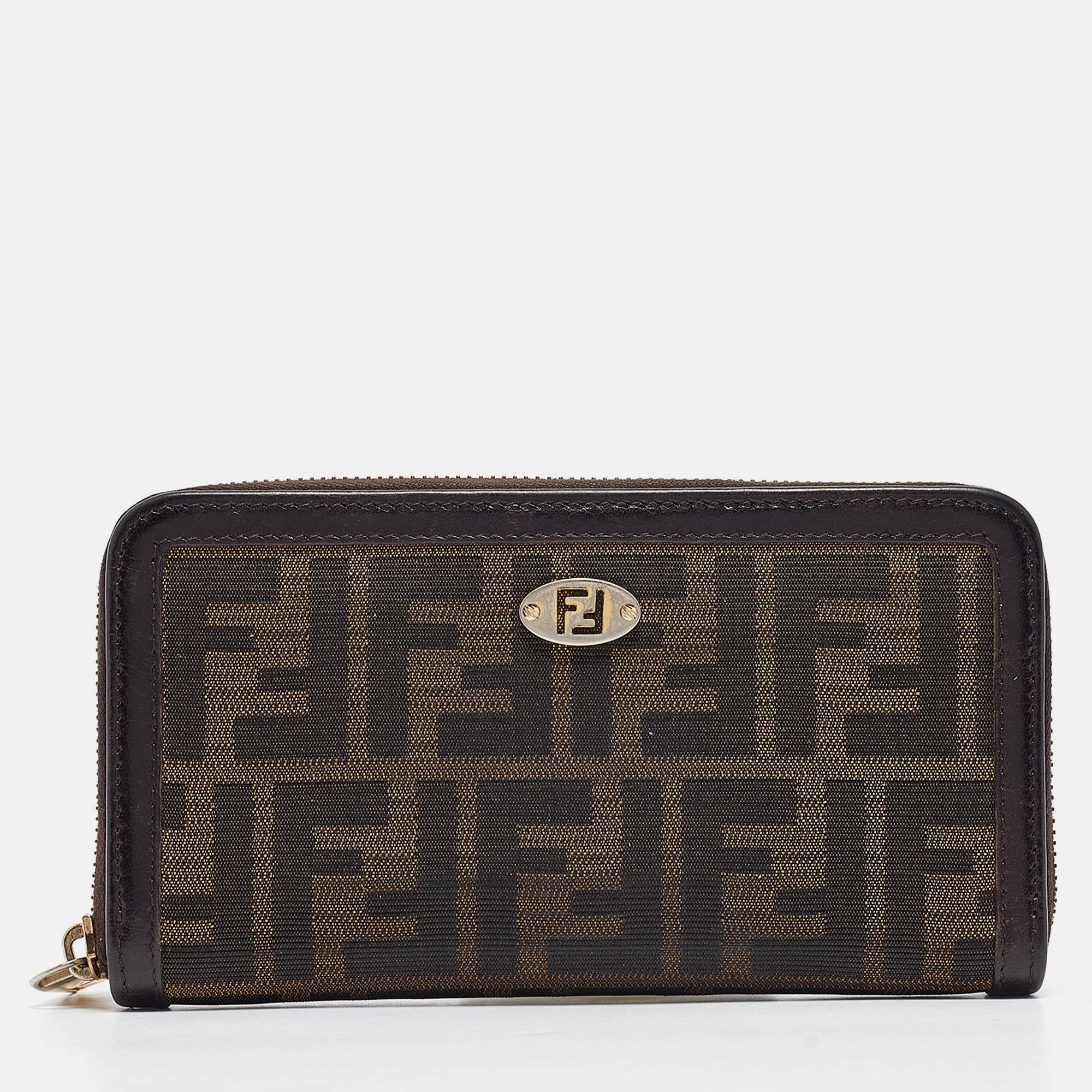 

Fendi Tobacco Zucca Canvas and Leather FF Zip Around Wallet, Brown