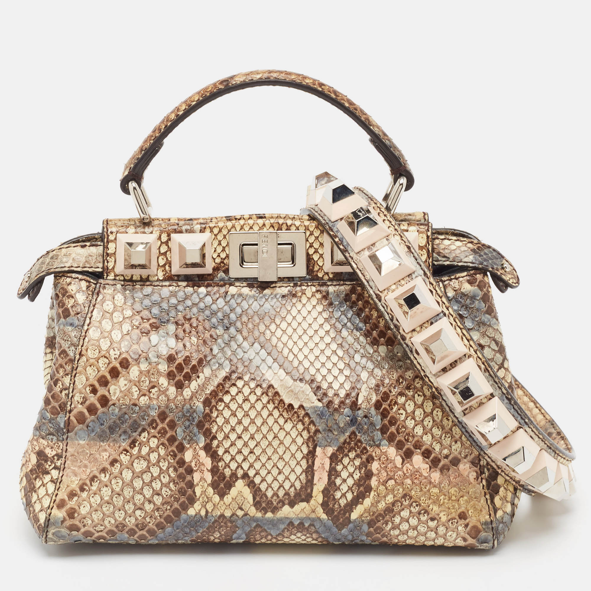 

Fendi Beige Python Mini Peekaboo Top Handle Bag