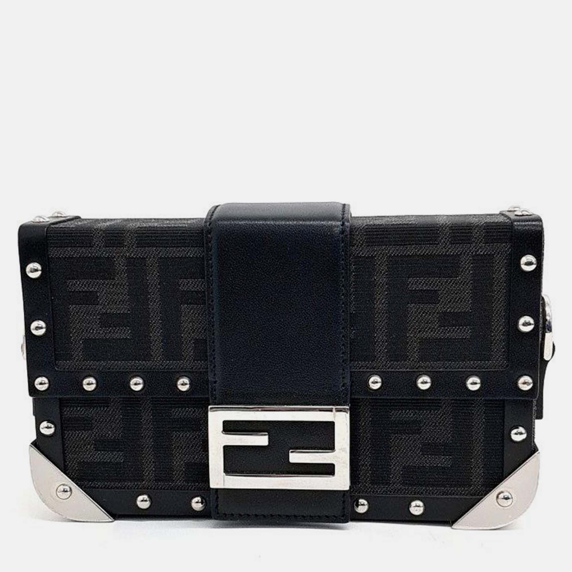 Pre-owned Fendi Baguette Trunk Mini Crossbody Bag In Black