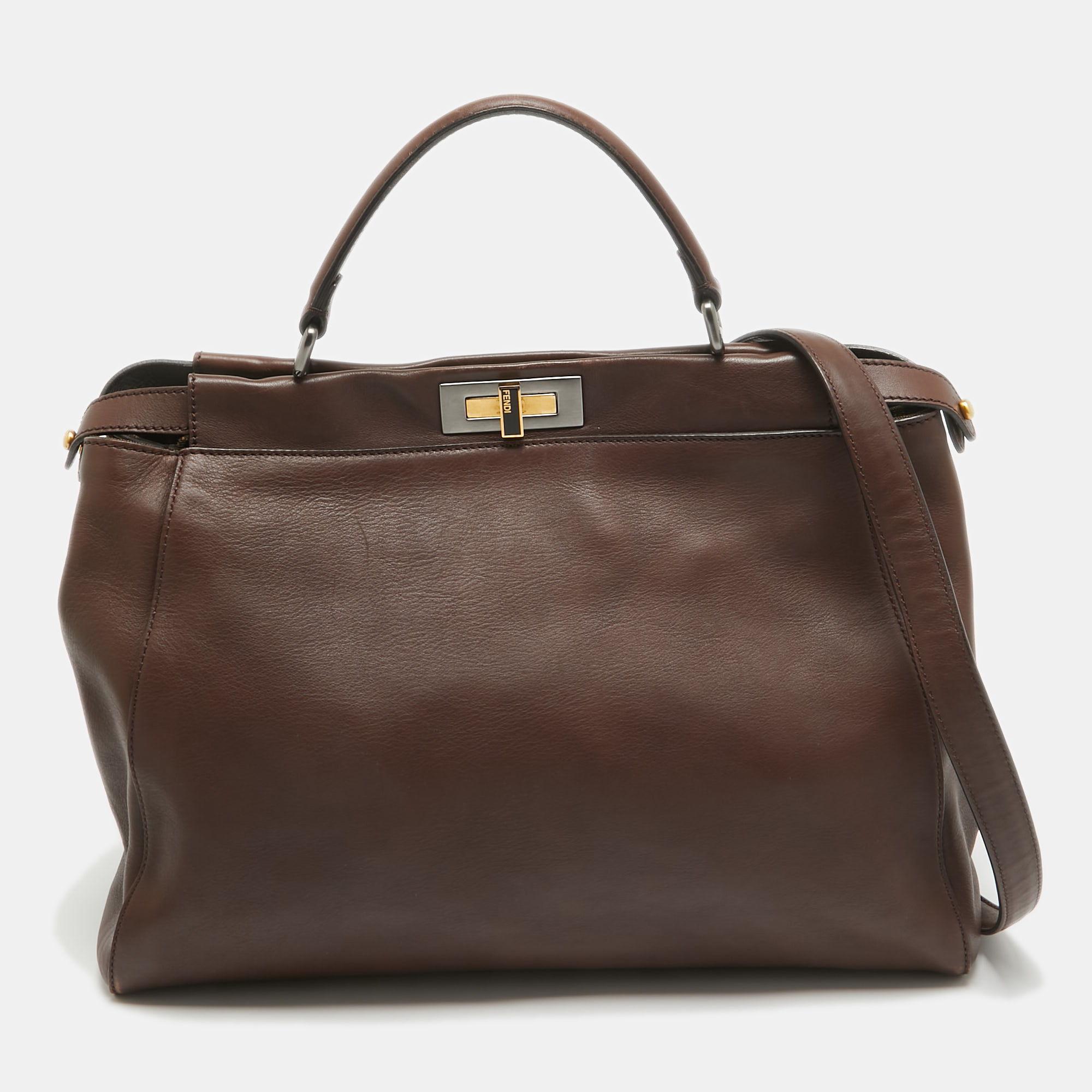 

Fendi Brown Leather  Peekaboo Top Handle Bag