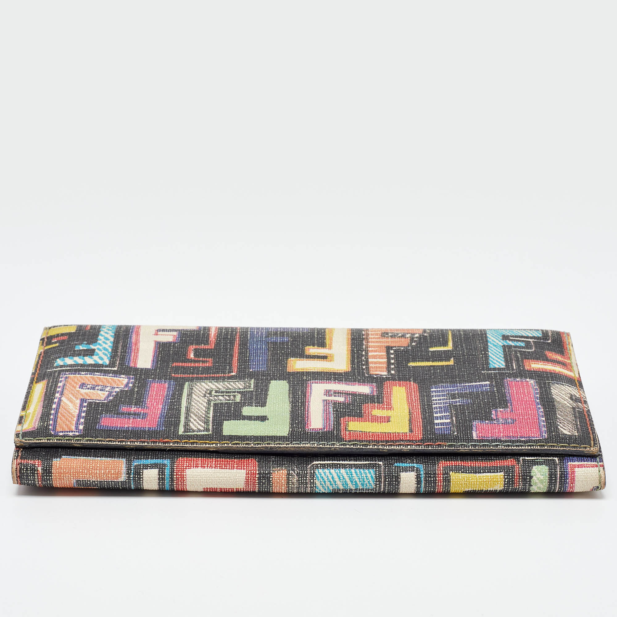 Fendi Multicolor Zucca Coated Canvas Flap Continental Wallet 