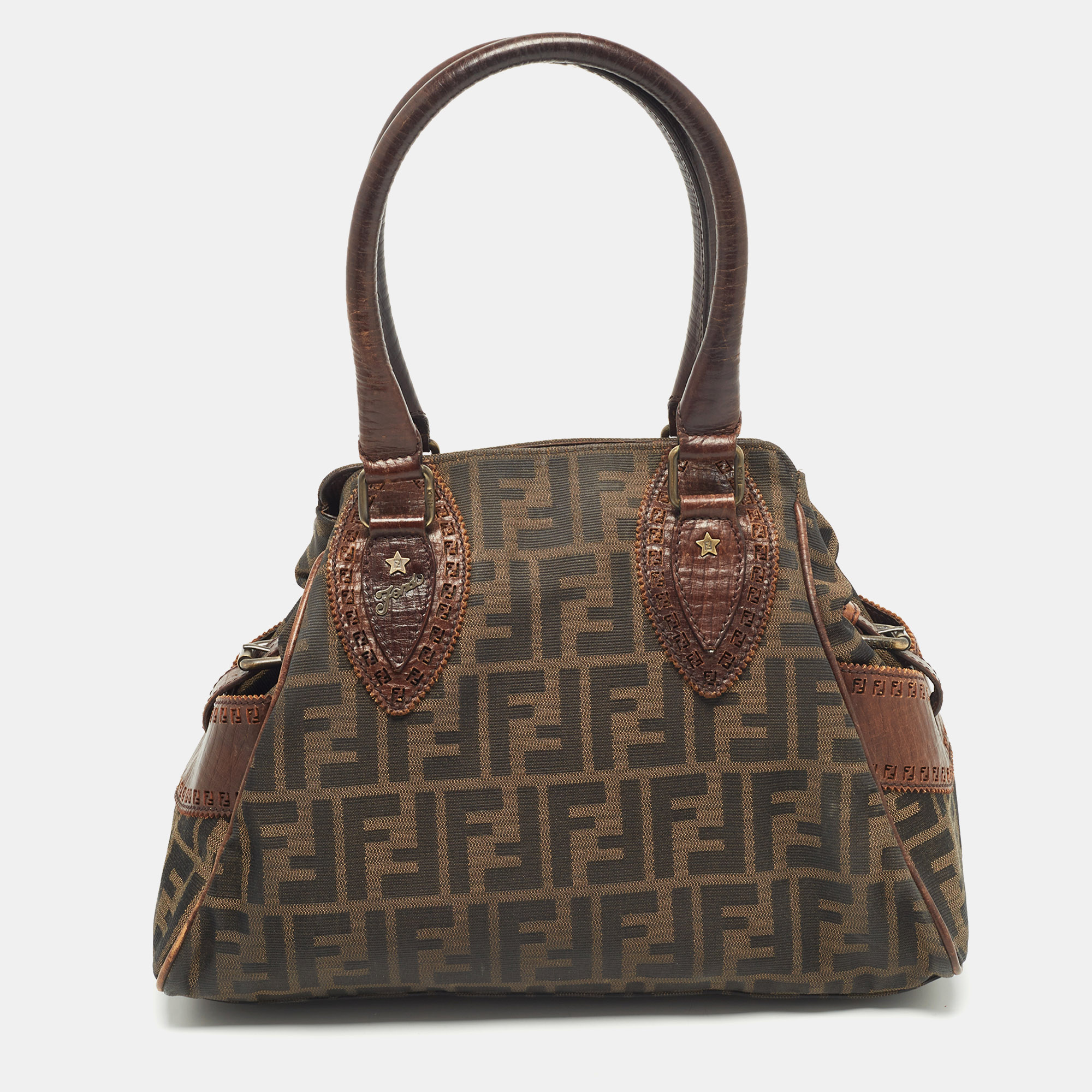 Pre-owned Fendi Tobacco Zucca Canvas And Leather Chef De Jour Bag In Brown