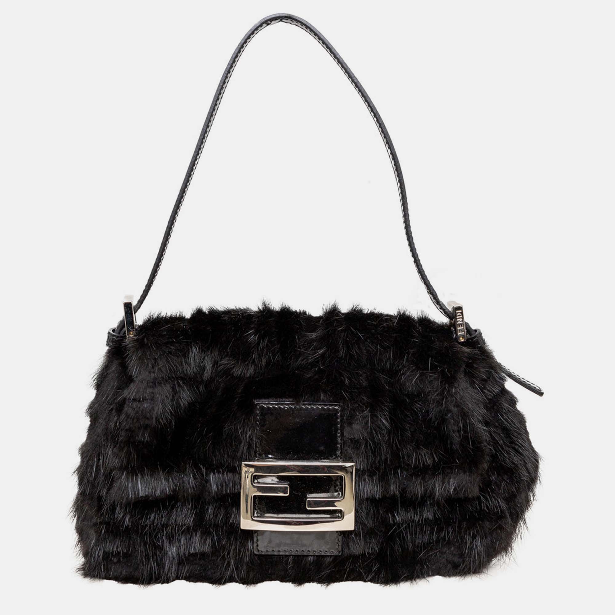 Pre-owned Fendi Monogram Fur Baguette In Black