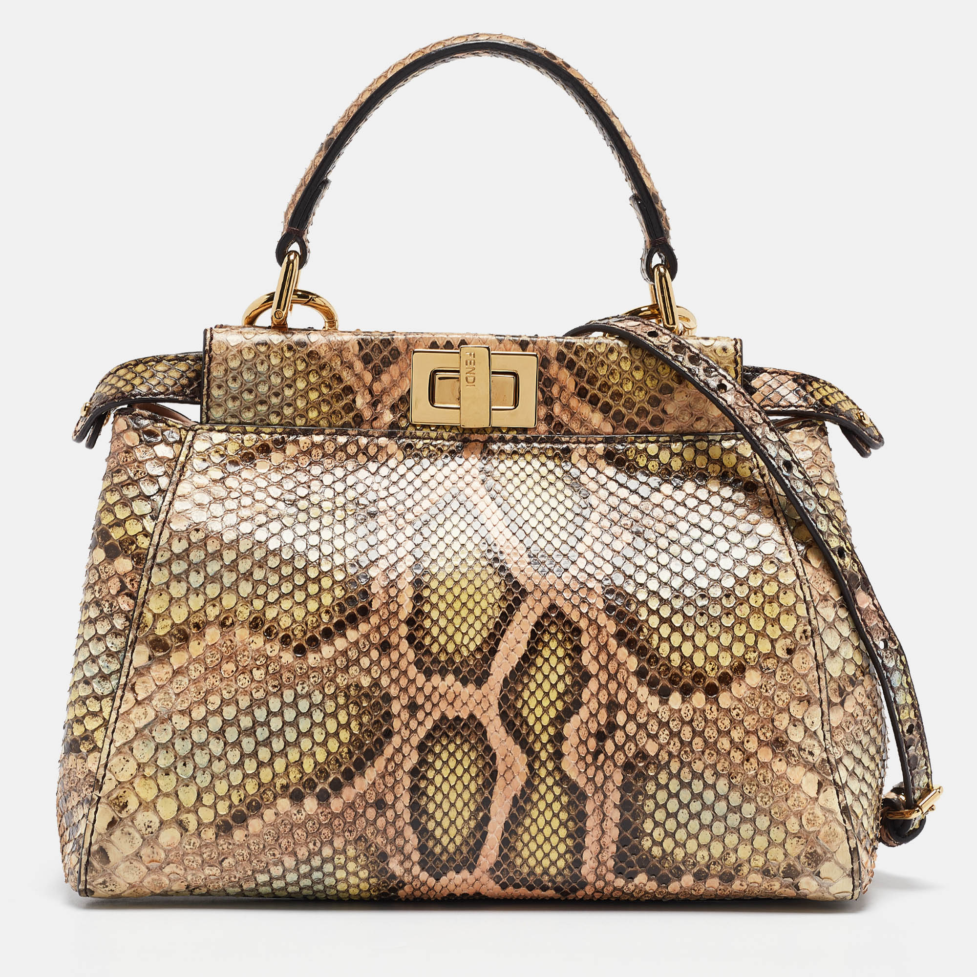 Pre-owned Fendi Multicolor Python Mini Peekaboo Top Handle Bag