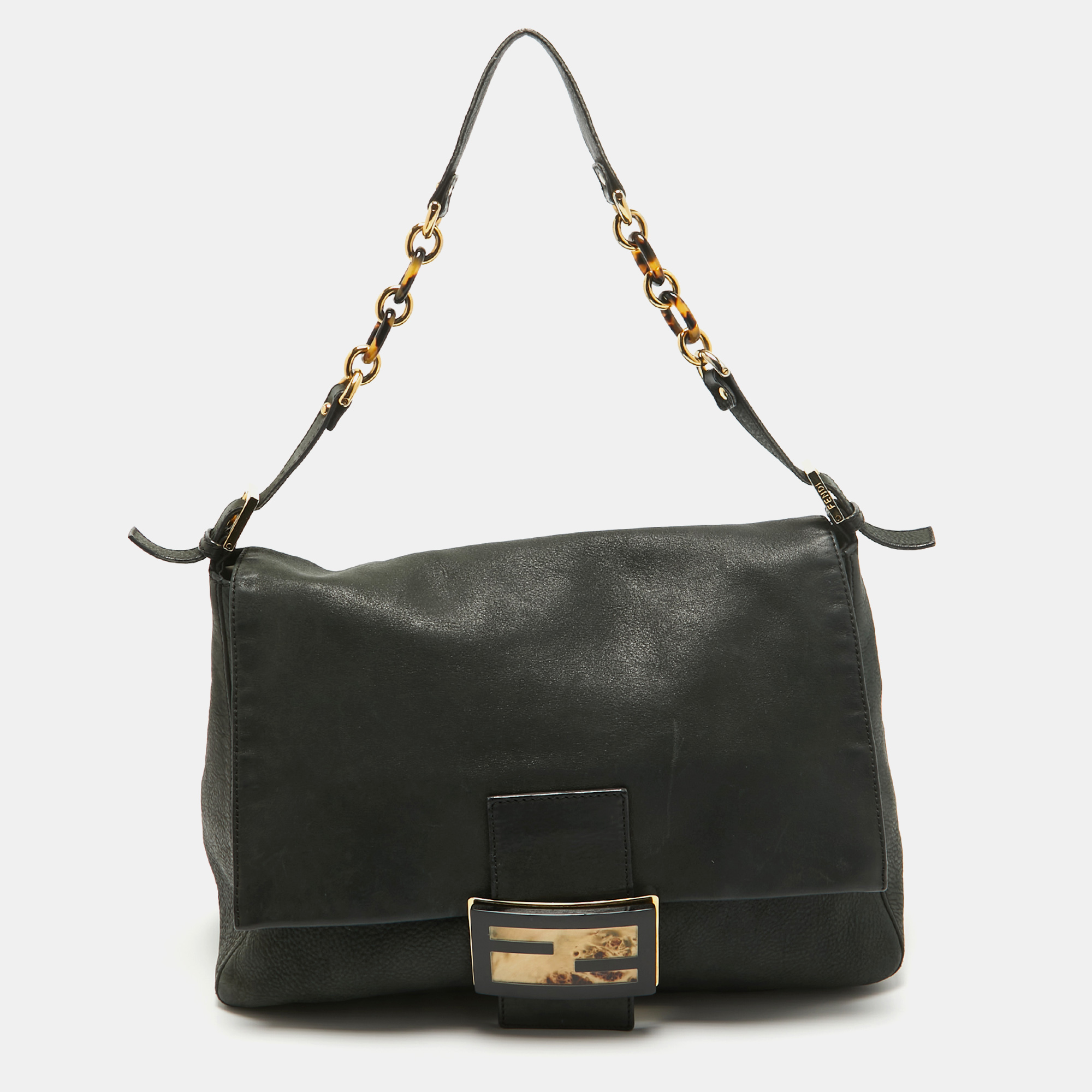 

Fendi Black Iridescent Leather  Mamma Forever Flap Shoulder Bag