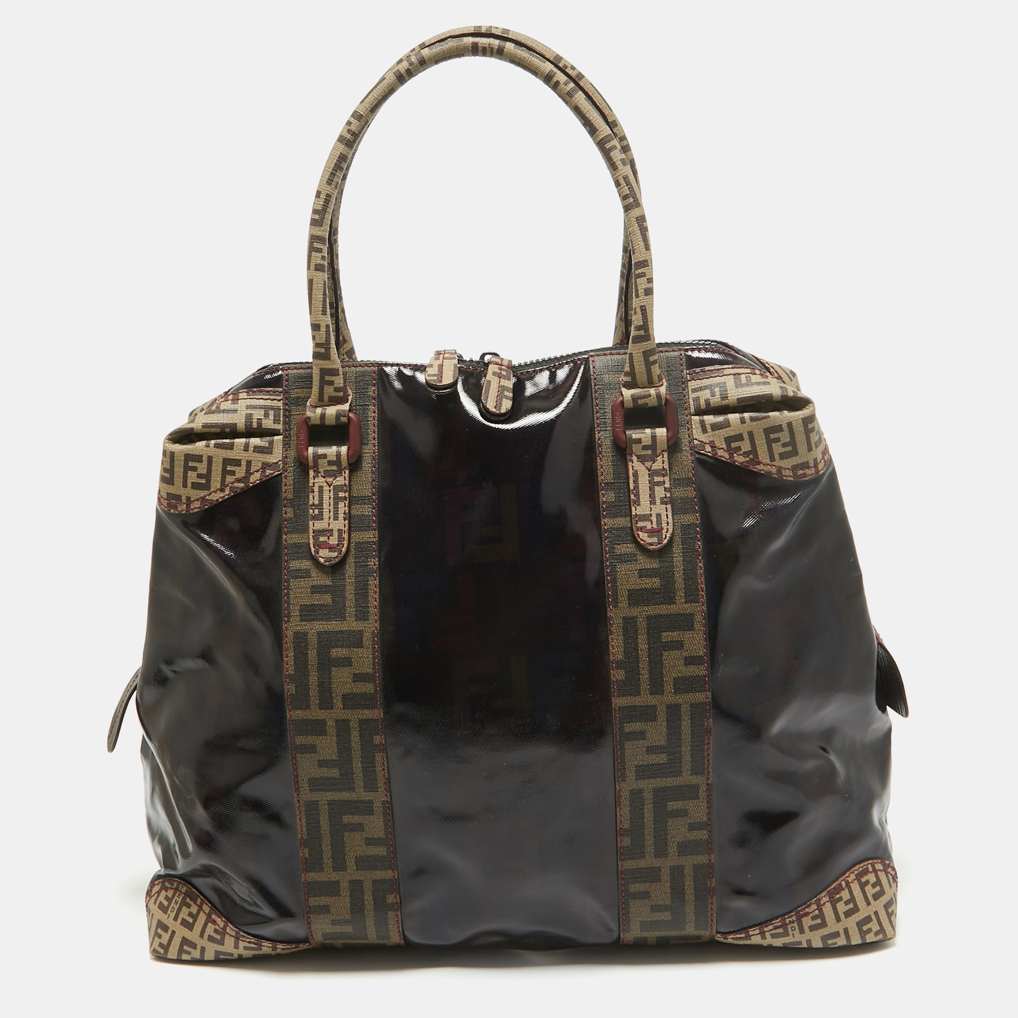 

Fendi Black/Beige Coated Fabric  Mixed Media Satchel