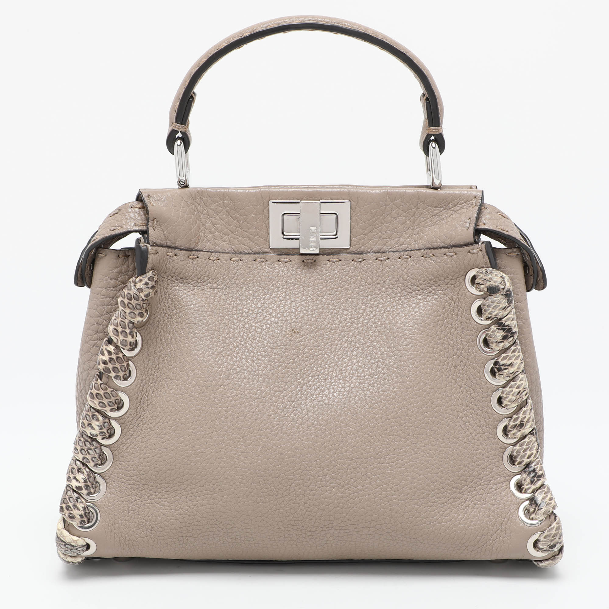 

Fendi Beige Selleria Leather Mini Peekaboo Top Handle Bag