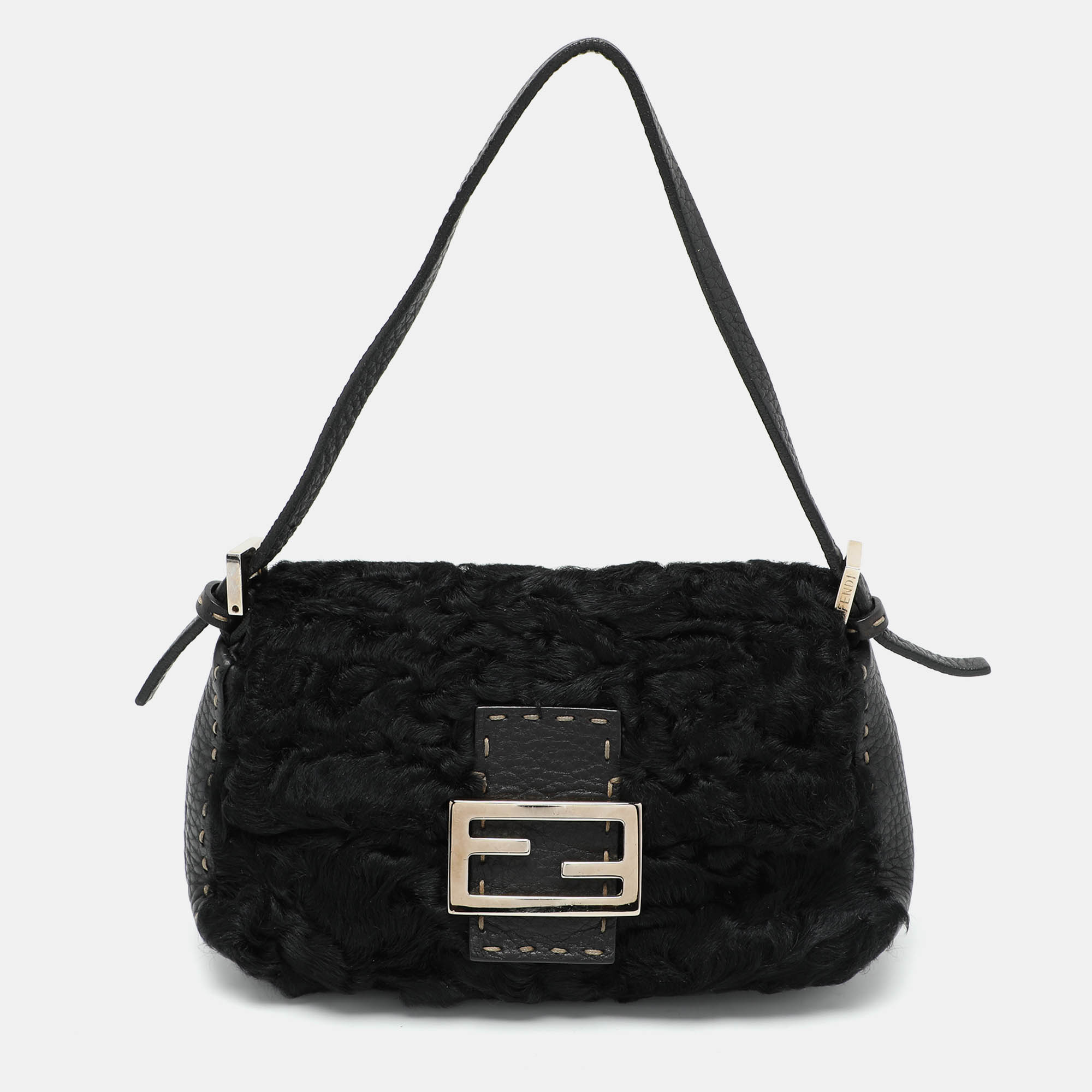 

Fendi Black Fur and Leather Mama Baguette Shoulder Bag