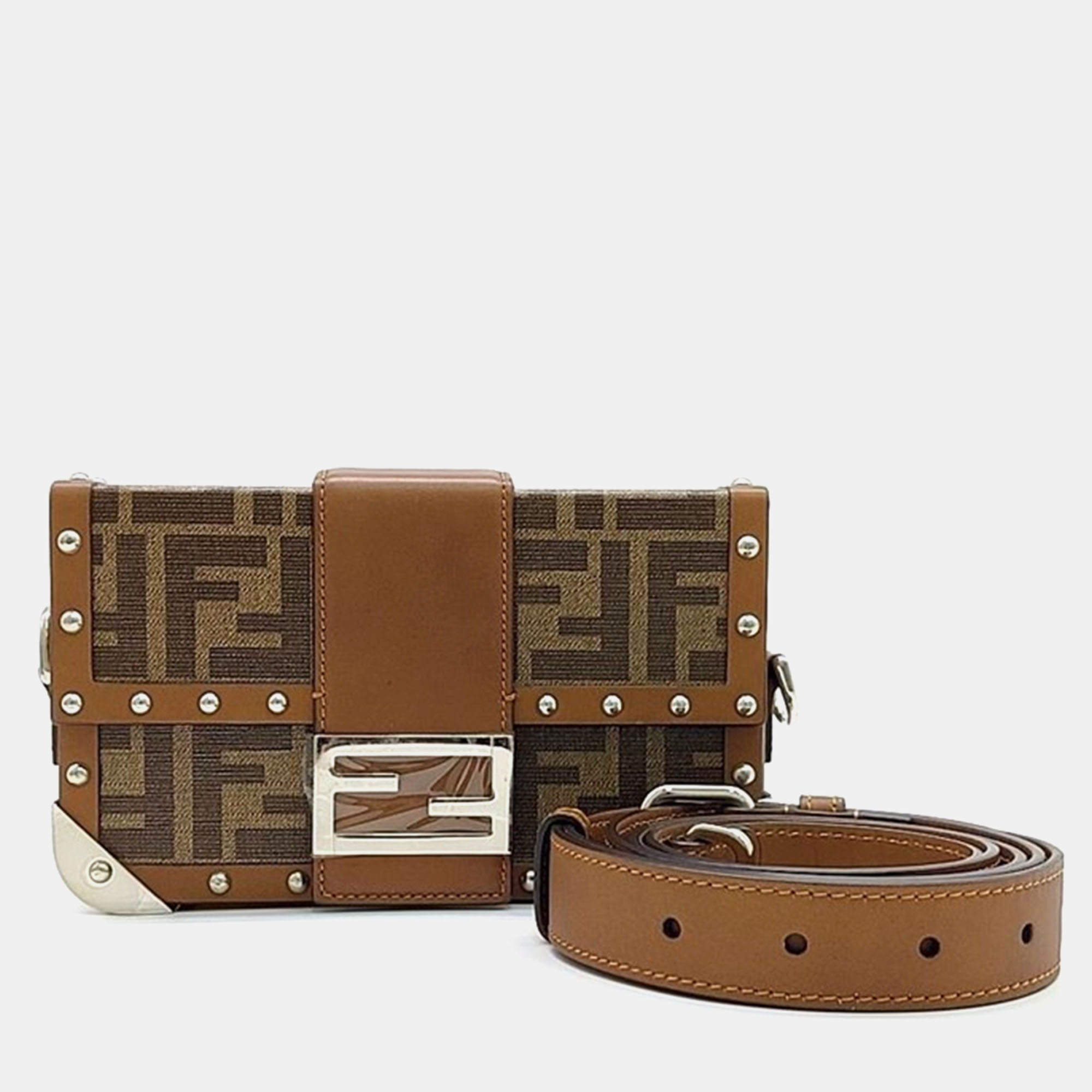 Pre-owned Fendi Baguette Trunk Mini Crossbody Bag In Brown