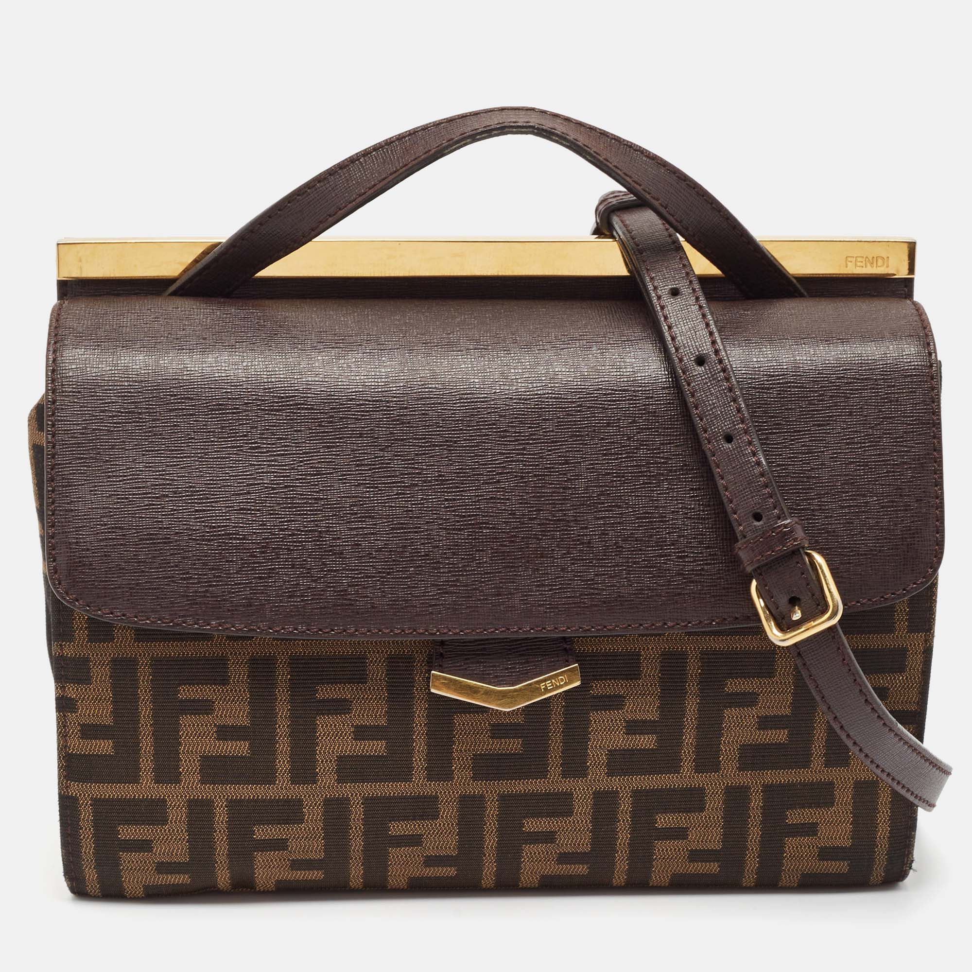 

Fendi Brown Zucca Canvas and Leather Small Demi Jour Top Handle Bag