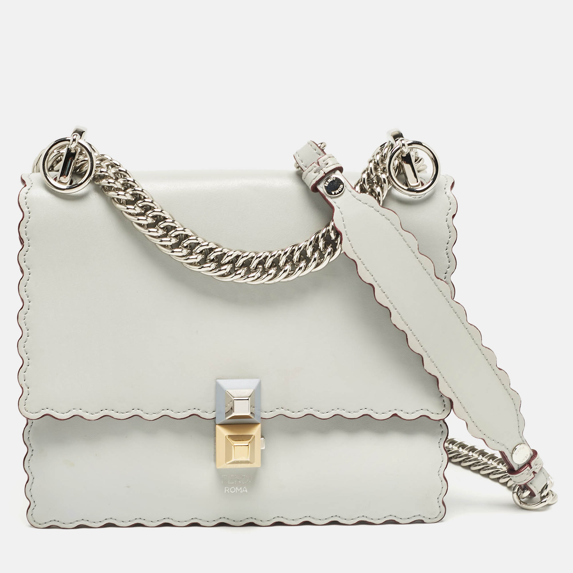 

Fendi Pale Blue Leather Mini Scalloped Kan I Shoulder Bag