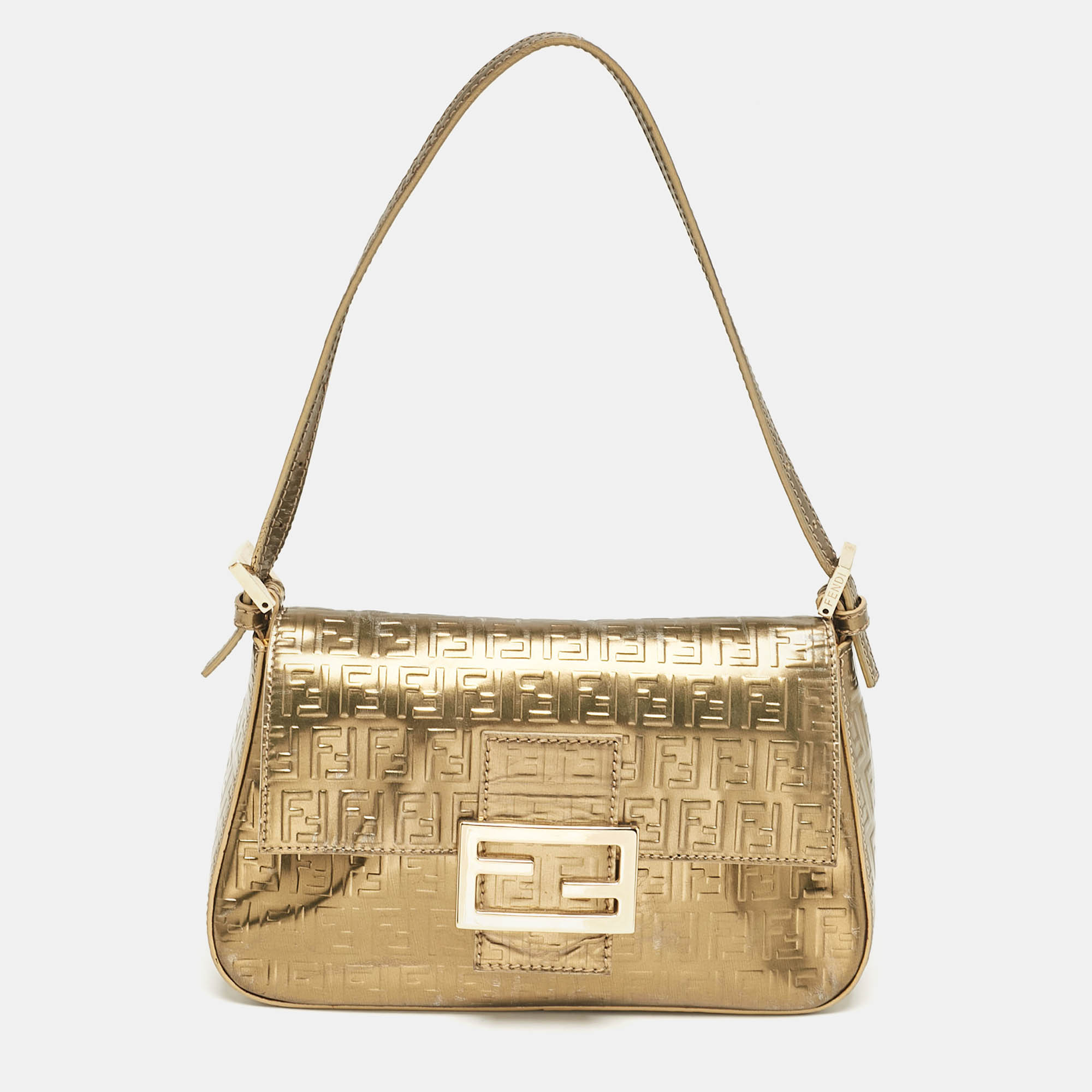 

Fendi Gold Zucchino Embossed Leather Mini Mama Baguette Bag