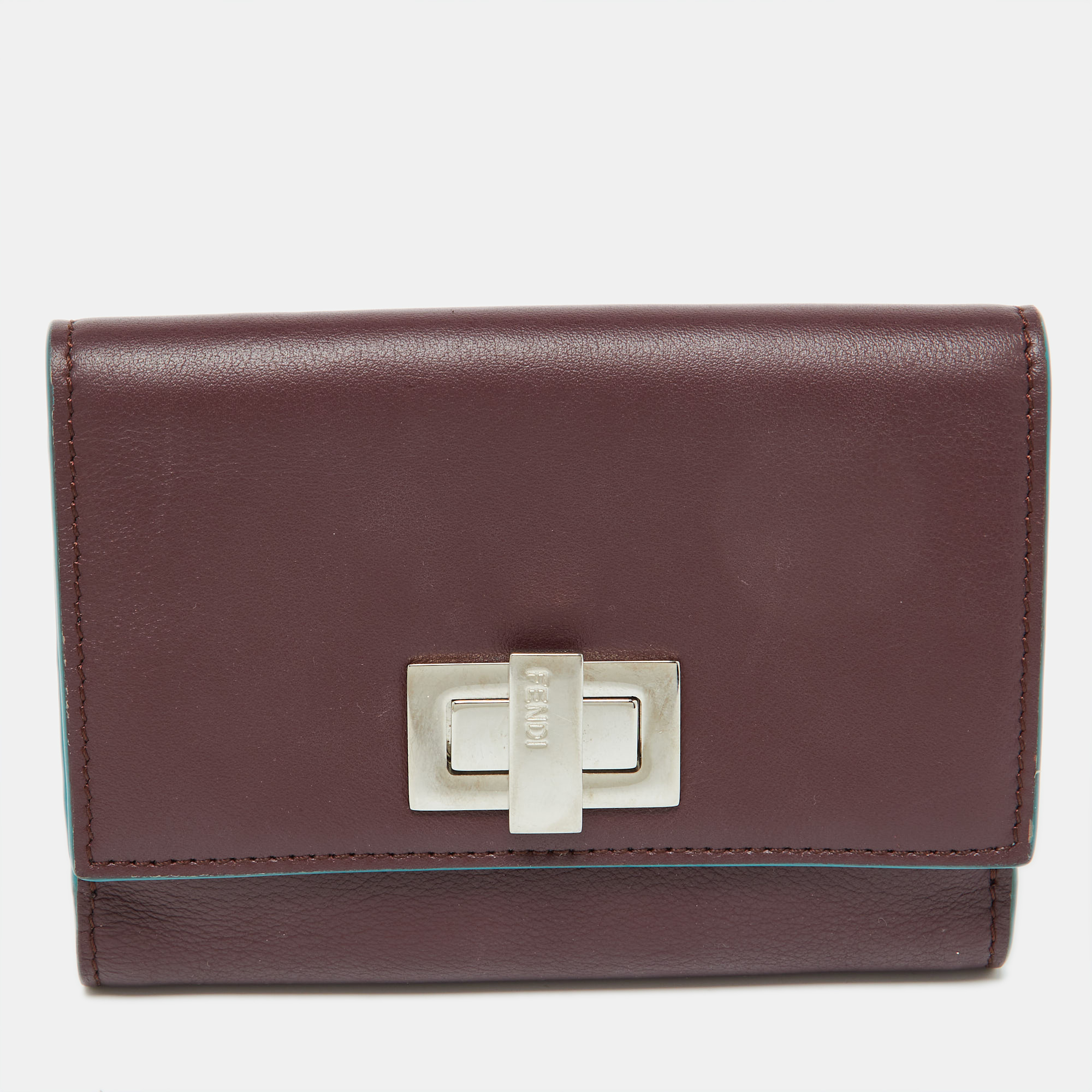 Pre-owned Fendi Burgundy Leather Peekaboo Trifold Wallet