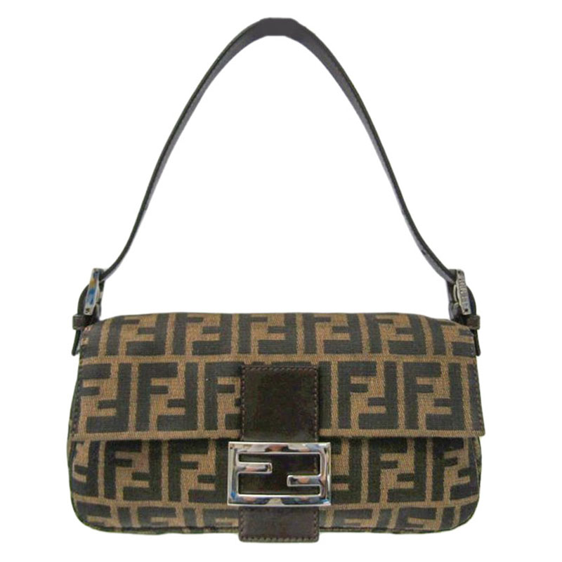 Pre Owned Fendi Tobacco Zucca Canvas Baguette Shoulder Bag