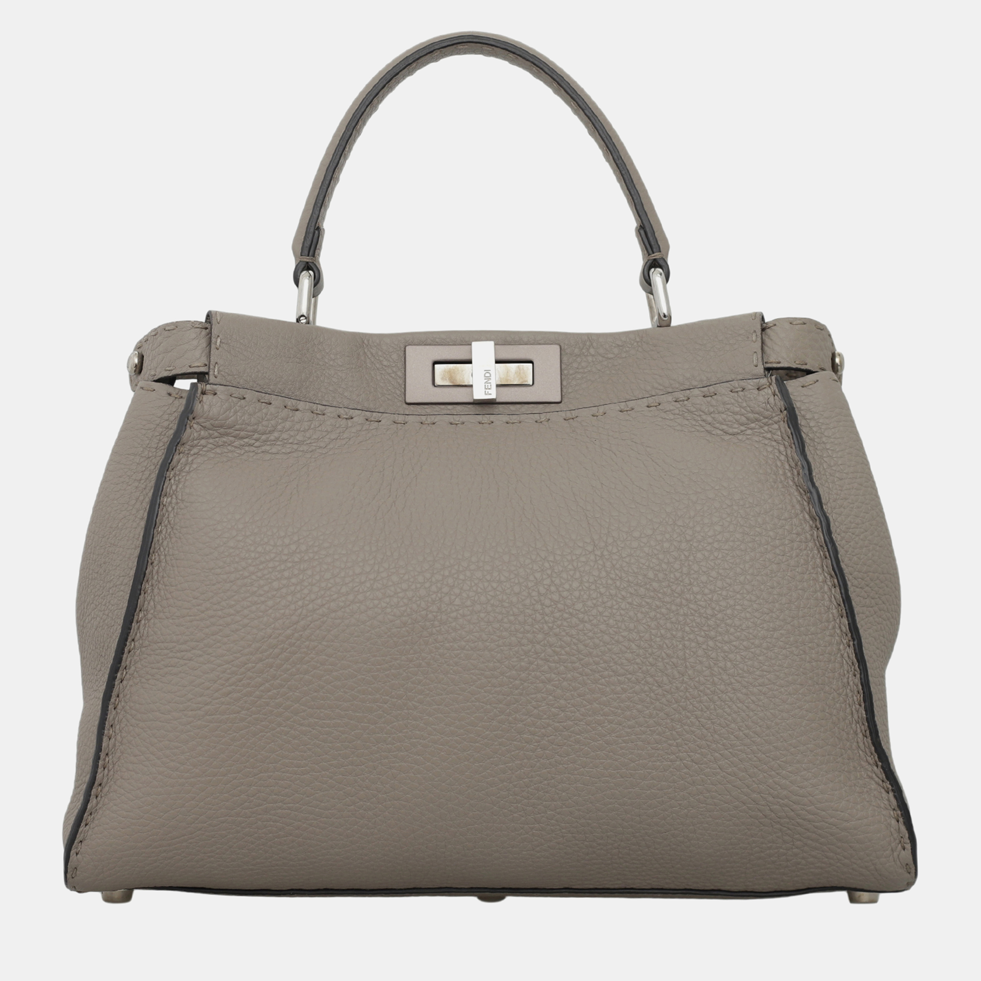 Pre-owned Fendi Grey Selleria Leather Peekaboo Top Handle Bag