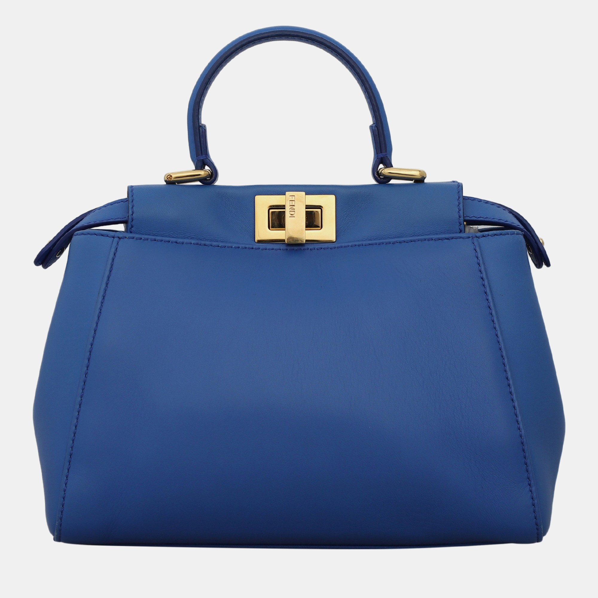 Pre-owned Fendi Blue Leather Mini Peekaboo Top Handle Bag