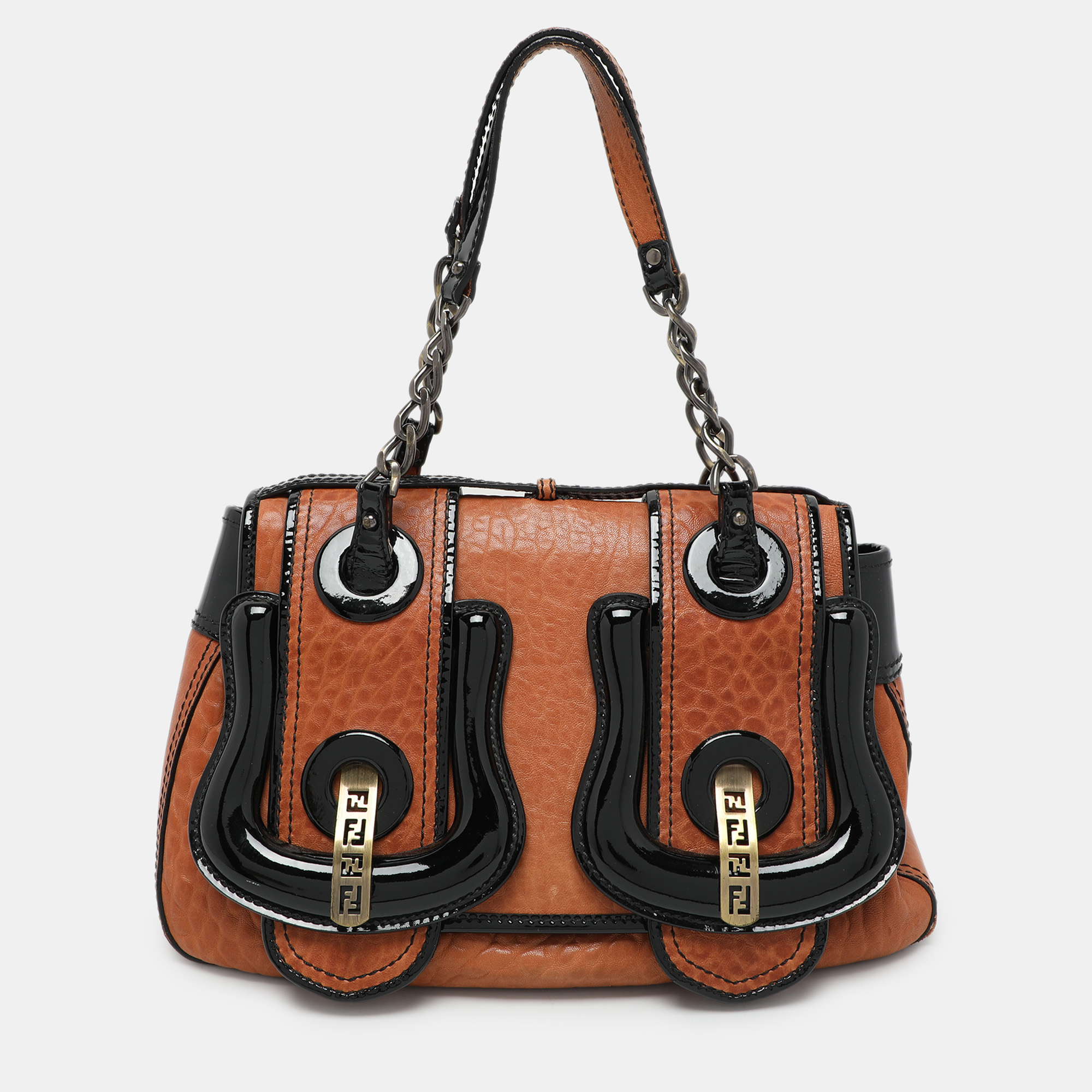 

Fendi Black/Brown Patent and Leather B Shoulder Bag