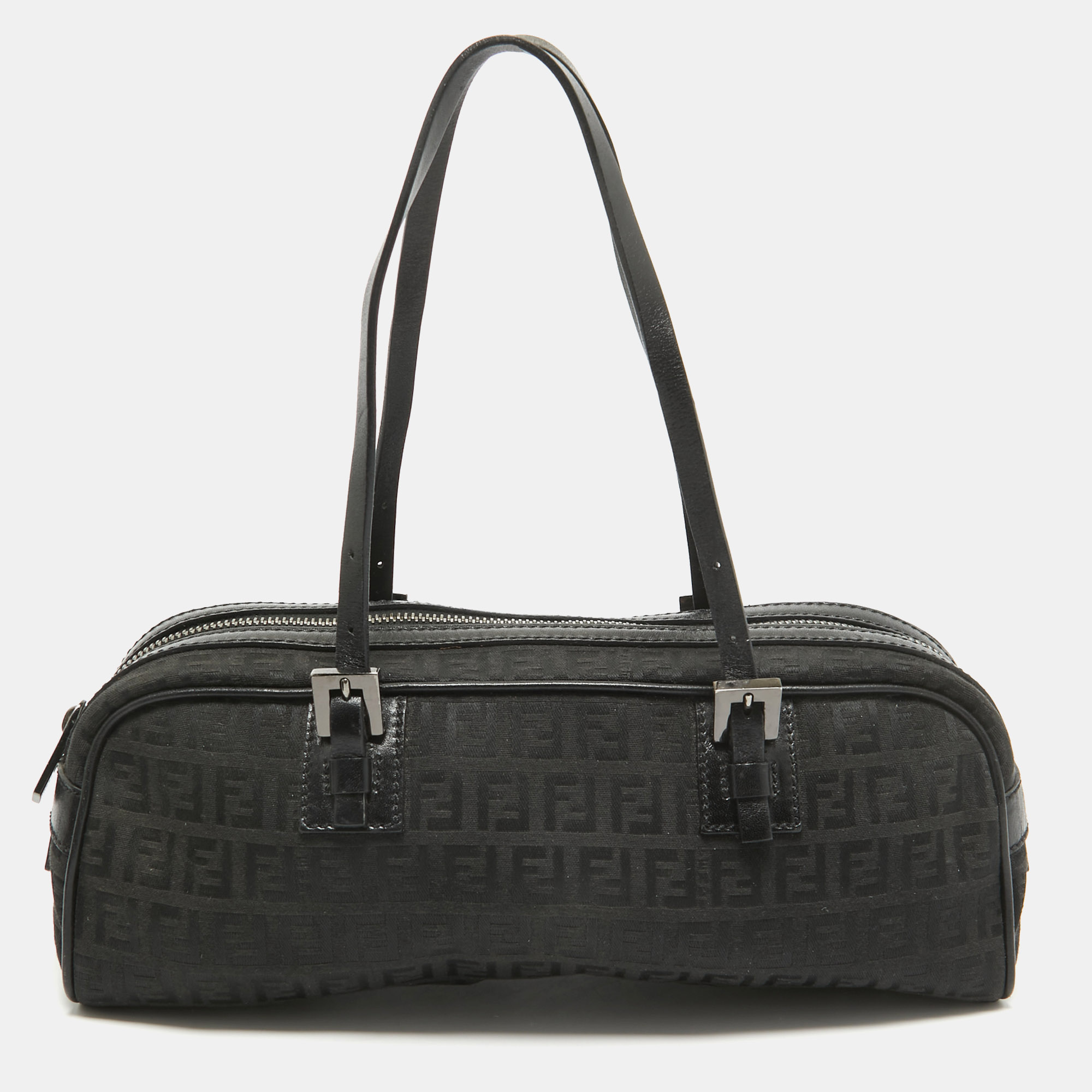 

Fendi Black Zuchinno Fabric and Leather Zip Satchel