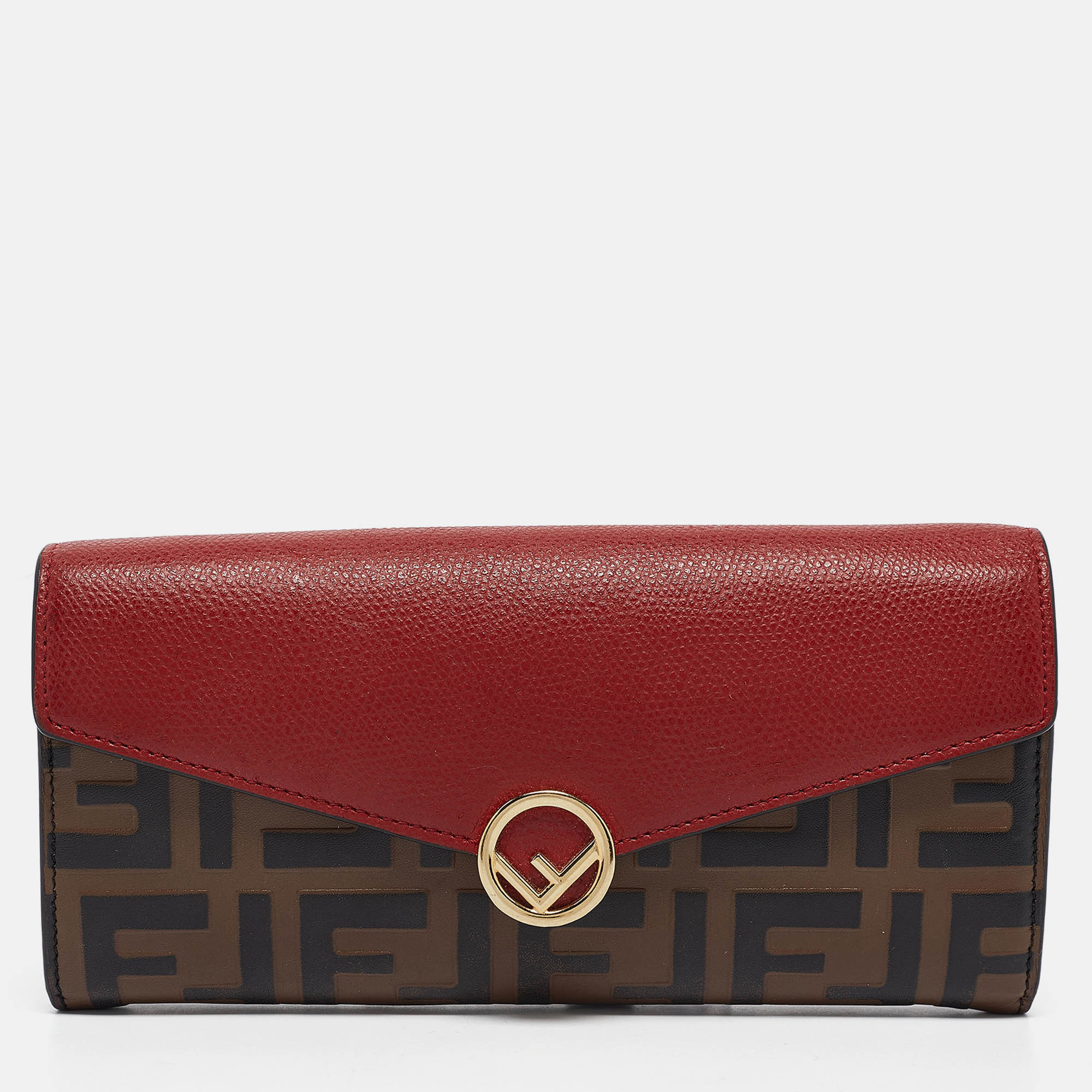 

Fendi Red/Brown Zucca Leather F is Fendi Continental Wallet