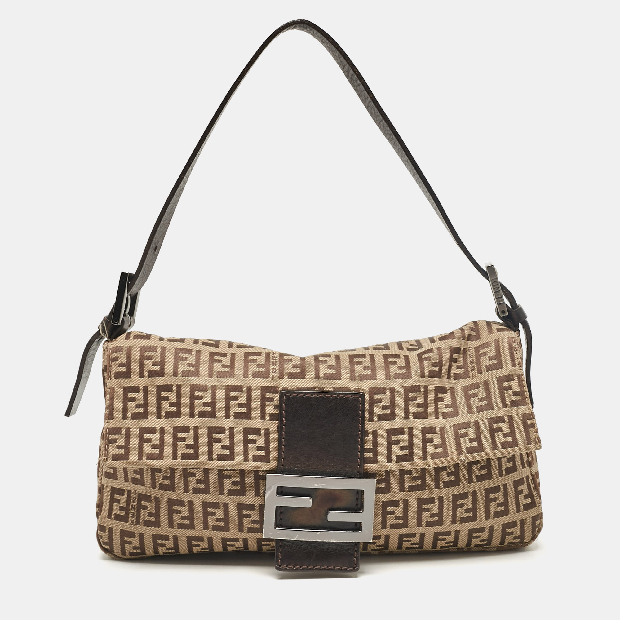 Pre-owned Fendi Beige/brown Zuchinno Fabric And Leather Mama Baguette Bag