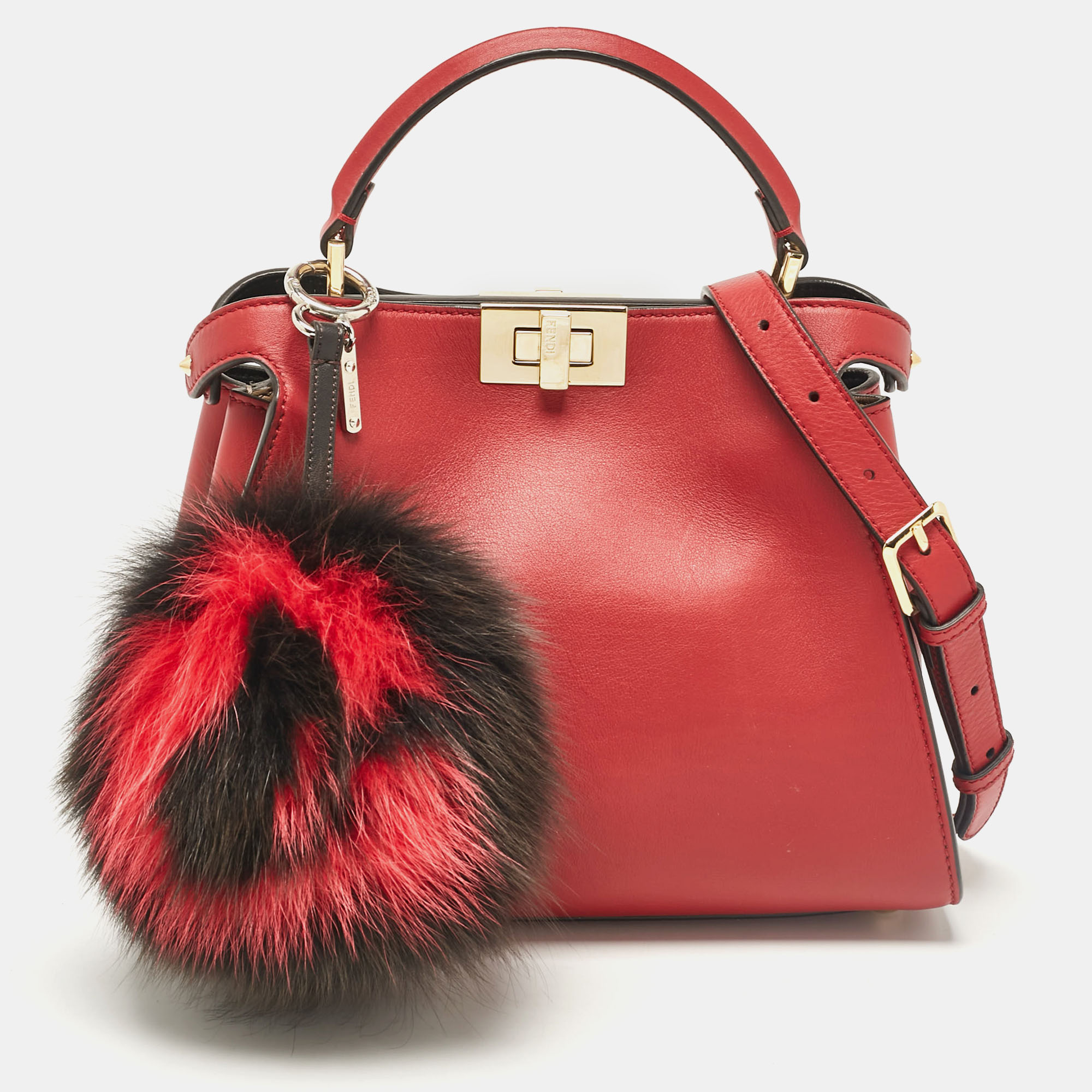 Pre-owned Fendi Red Leather Peekaboo Essentially Top Handle Bag