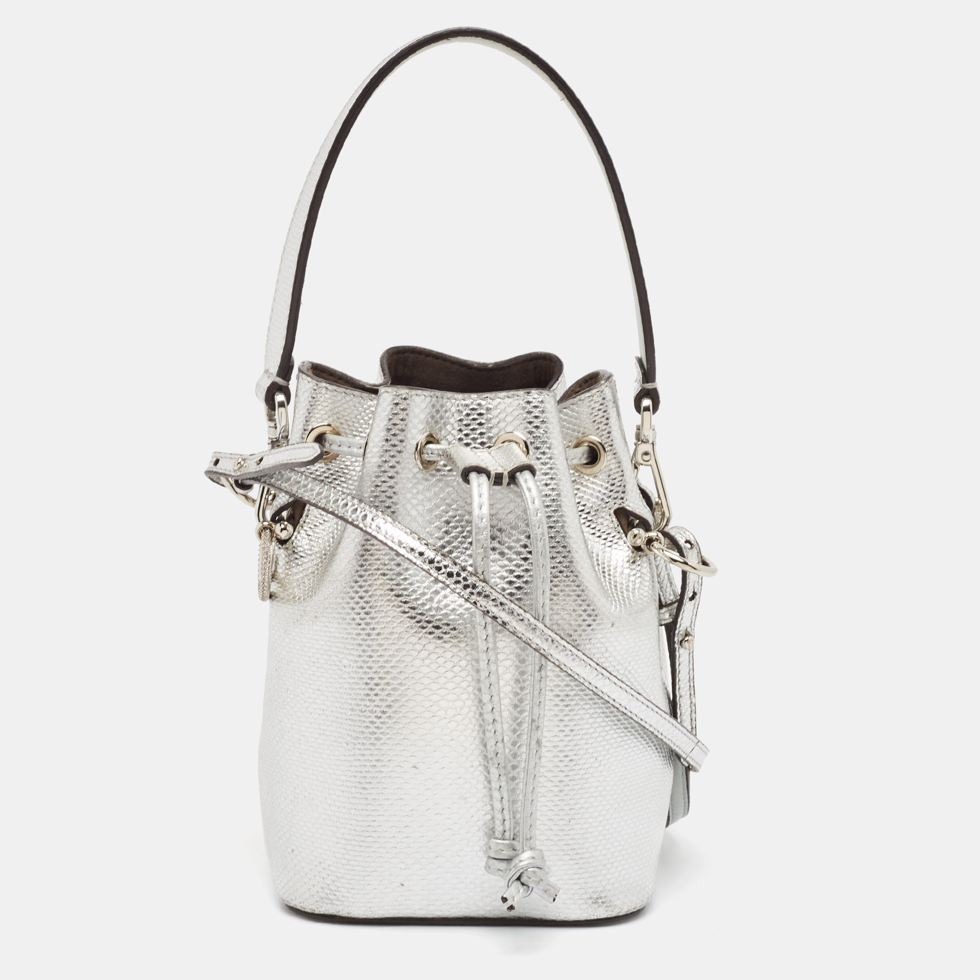 

Fendi Silver Lizard Embossed Leather Mini Mon Tresor Bucket Bag