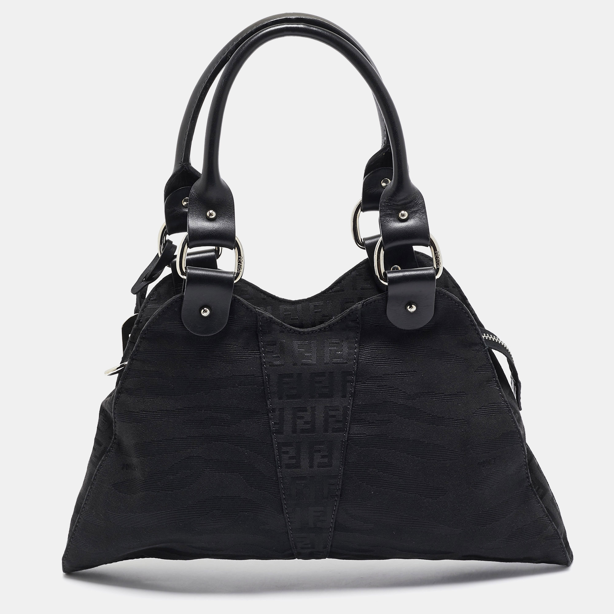 

Fendi Black Zuchinno Fabric and Leather Devil Trapezio Tote