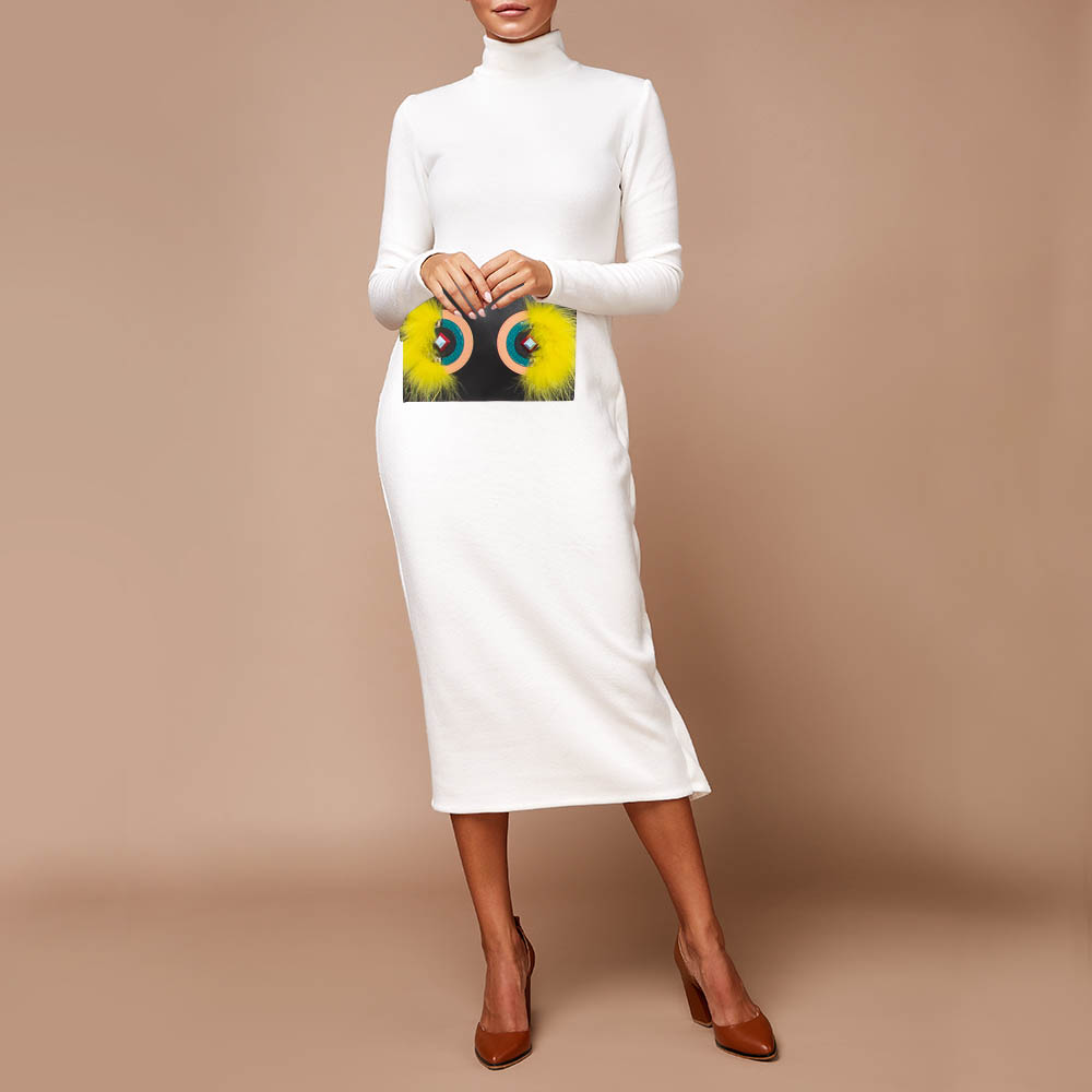 Fendi Multicolor Leather and Snakeskin Dolce Monster Clutch 