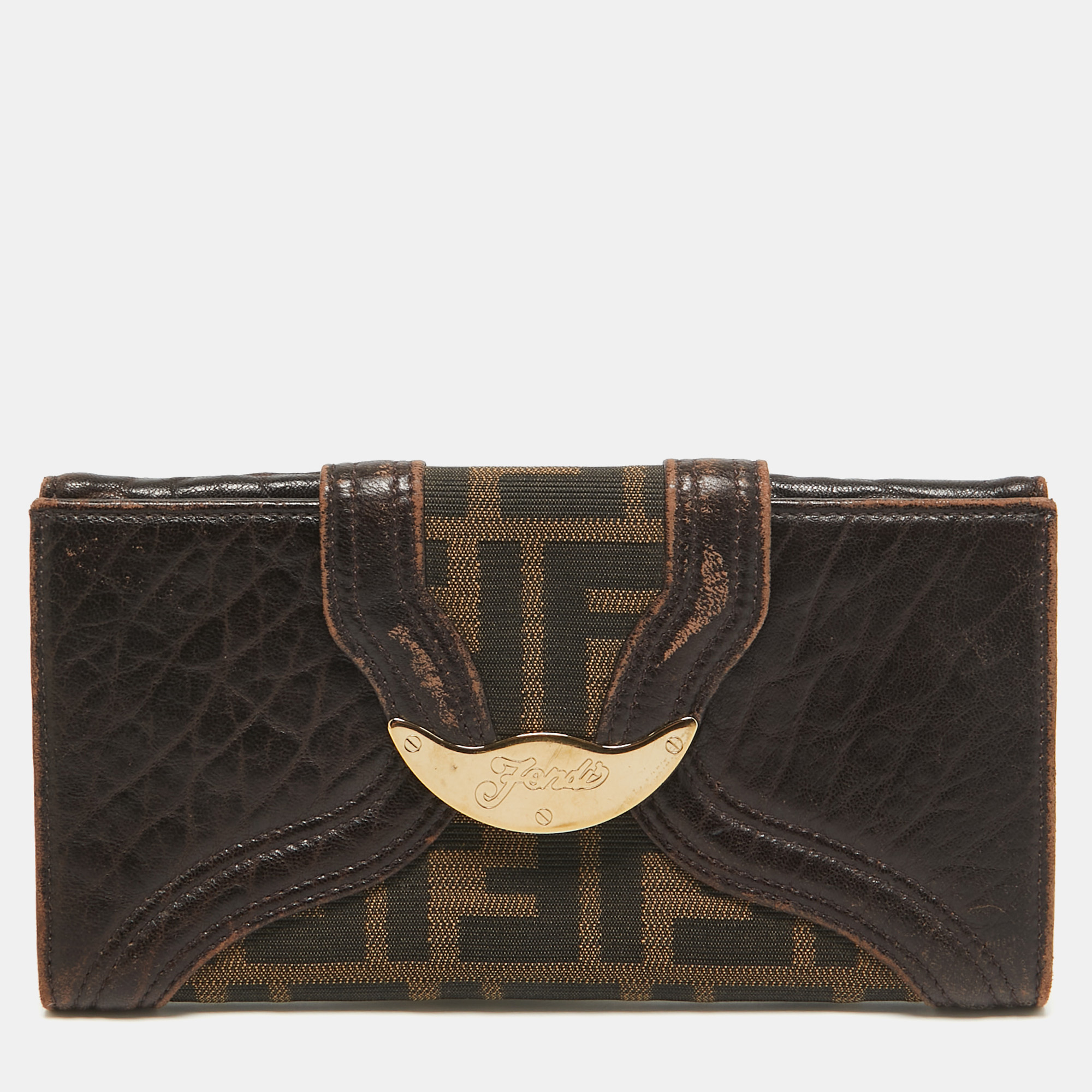 

Fendi Tobacco Zucca Canvas and Leather Spy Continental Wallet, Brown