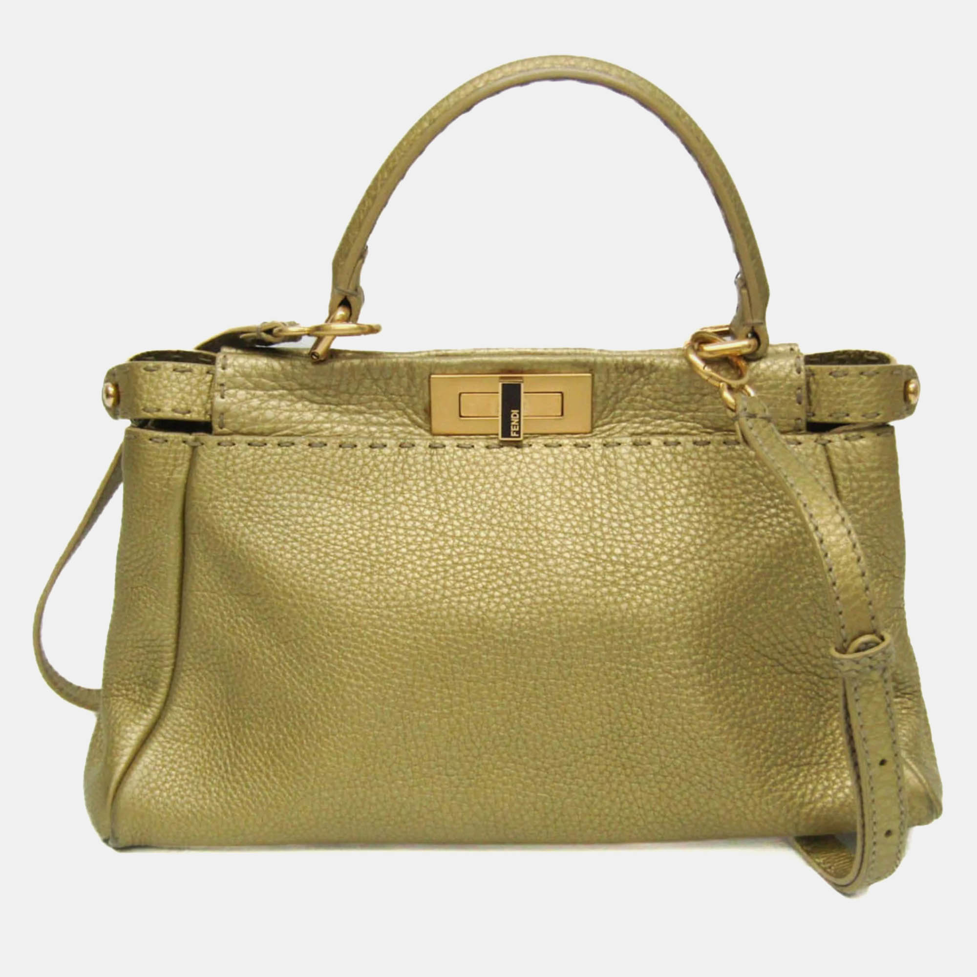 

Fendi Gold Leather Peekaboo Top Handle Bag